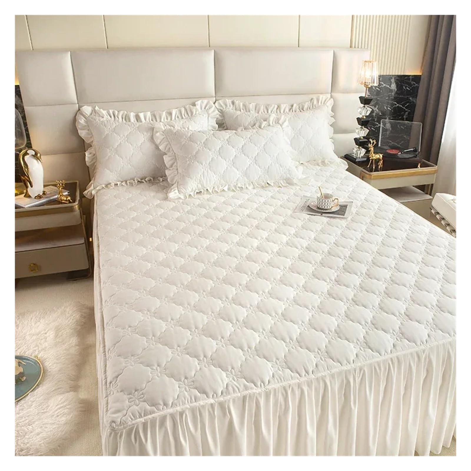 Gonne Per Letto Gonna da letto in cotone spazzolato, fodera in tinta unita lavata, protezione antipolvere senza federa