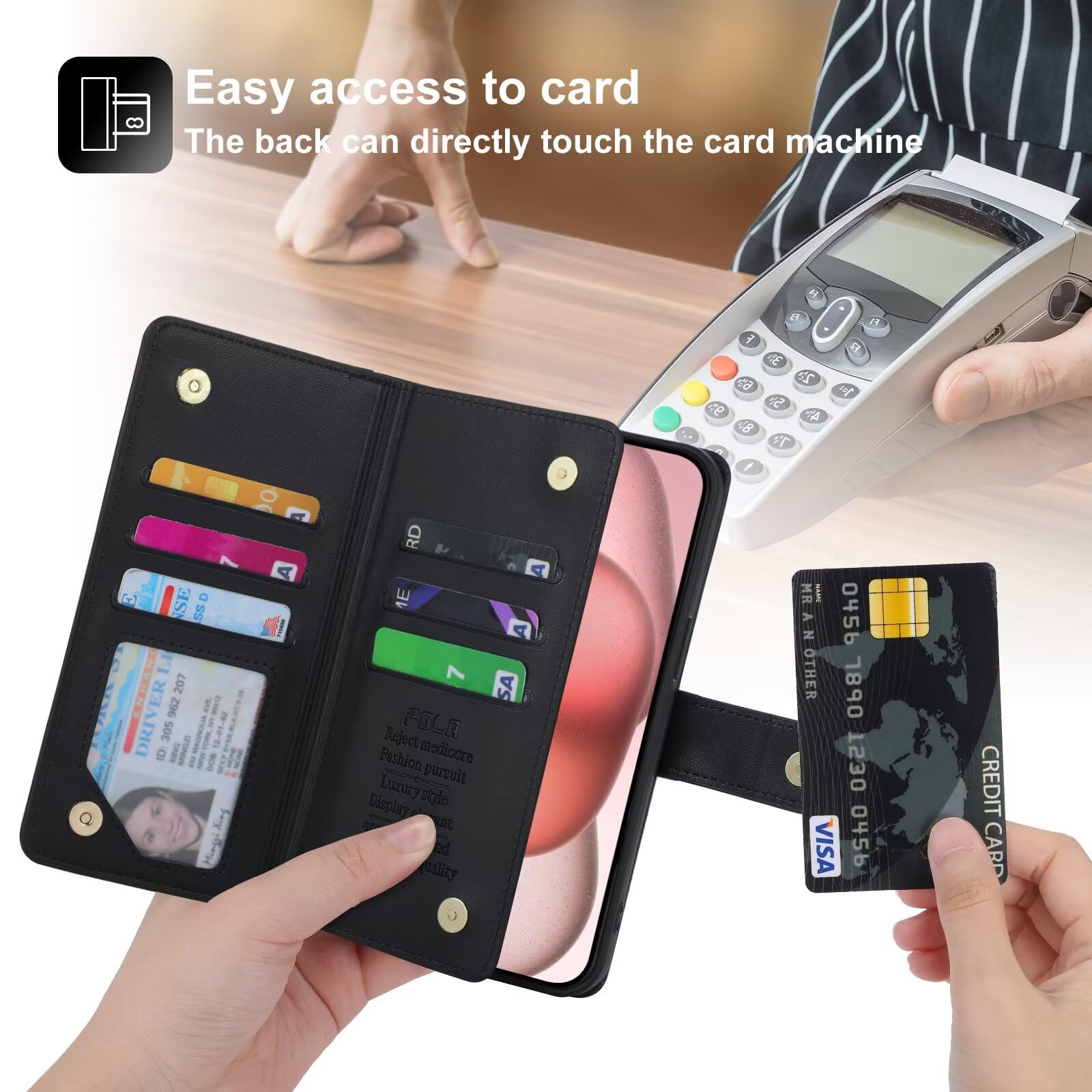 Voor OnePlus-7 Hoesje, PU Lederen Portemonnee Flip Folio Stand View Schokbestendige Boekhoes met Kaartsleuven Magnetische Sluiting, Spreek met Voorklep Gesloten 1 7 Hoesje (Zwart