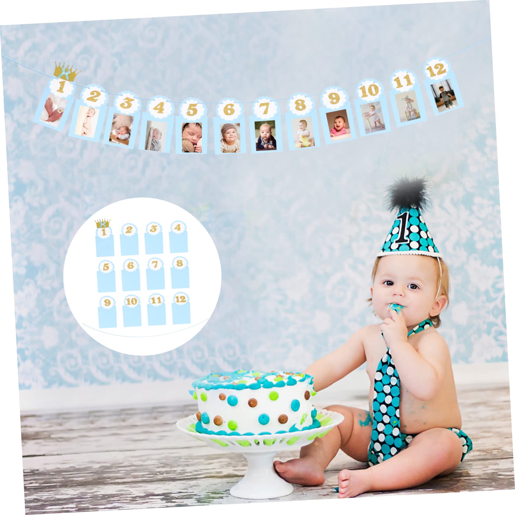 SUPVOX 3 Set Banner Fotografico per Primo Compleanno Decorazioni per Compleanno Ghirlanda Foto Addobbi per Festeggiare Del Tuo Bebè