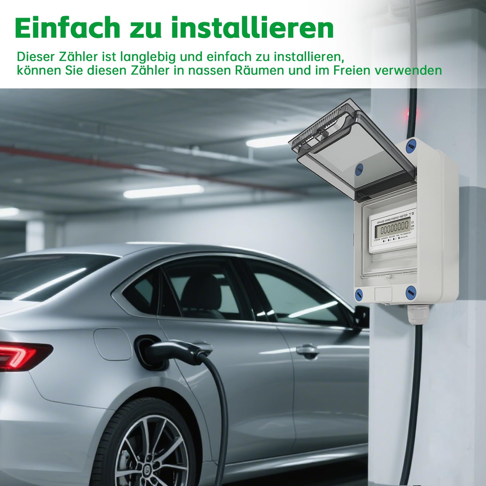 Contatore elettrico mobile da 16 A, trifase 400 V con spina e presa CEE, cavo da 2 m, calibrazione MID, IP44, per camper, auto elettriche, campeggio, industria