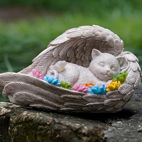 Miniatura 5 de Piedra conmemorativa para gatos, estatuilla solar de ángel para gatos - Piedra conmemorativa para mascotas para jardín o lápida conmemorativa (gato)