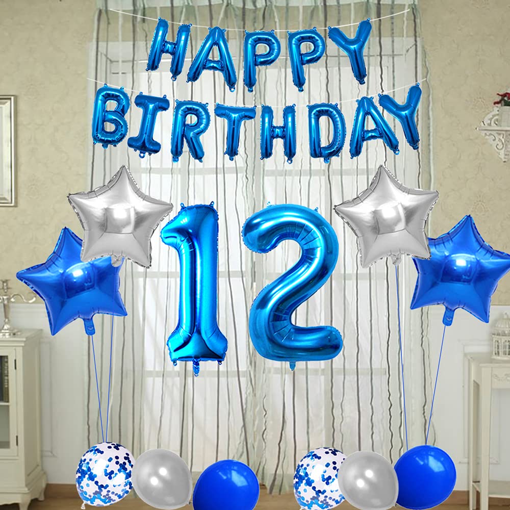 Verjaardagsdecoratie roségoud voor meisjes: folieballonnen getal 12 roségoud Happy Birthday-slinger, decoratie roze, grote cijferballonnen, 100 cm, voor de 12e jarige kinderen verjaardag party decoratie