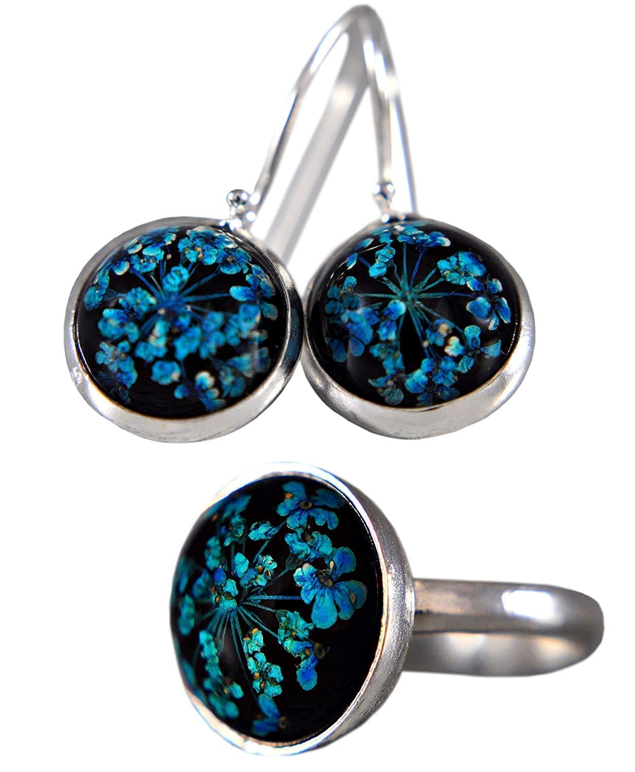 Set de regalo con flores reales - Plata de ley 925 - Set de joyas - Caja de regalo - Día de la madre - Día de San Valentín - Regalo para Ella - Regalo de joyería - handmade - Navidad - Cumpleaños