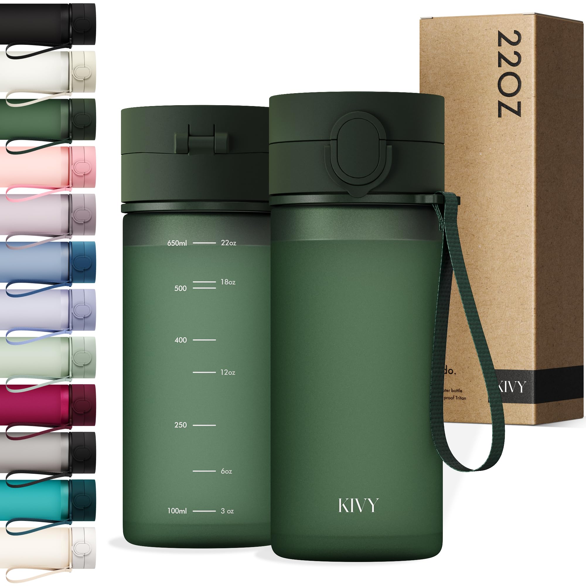 KIVY Slim Water Bottle 22oz with Leakproof Flip Lid Lightweight Shatterproof - Small Drinking Waterbottle - Tritan Bottle