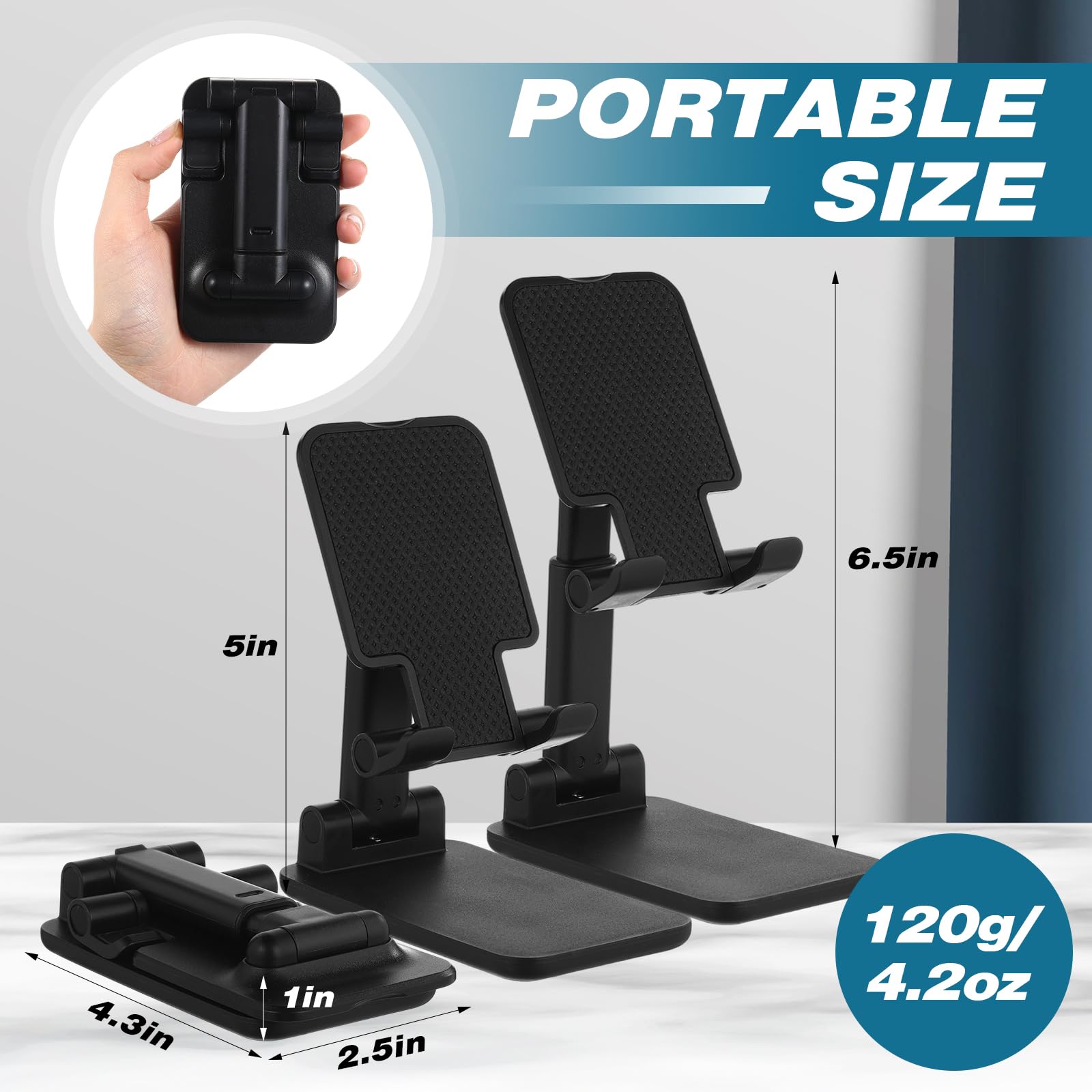Wonderjune 12 soportes para teléfono celular para escritorio, soporte plegable en ángulo de altura ajustable, soporte portátil para tableta para oficina, viajes, fotografía (negro)