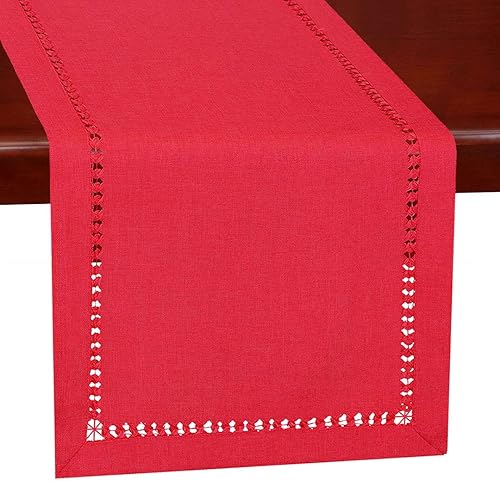 Pañuelos de mesa rectangulares rojos hechos a mano con dobladillo cosido para Navidad, 14 x 72 pulgadas