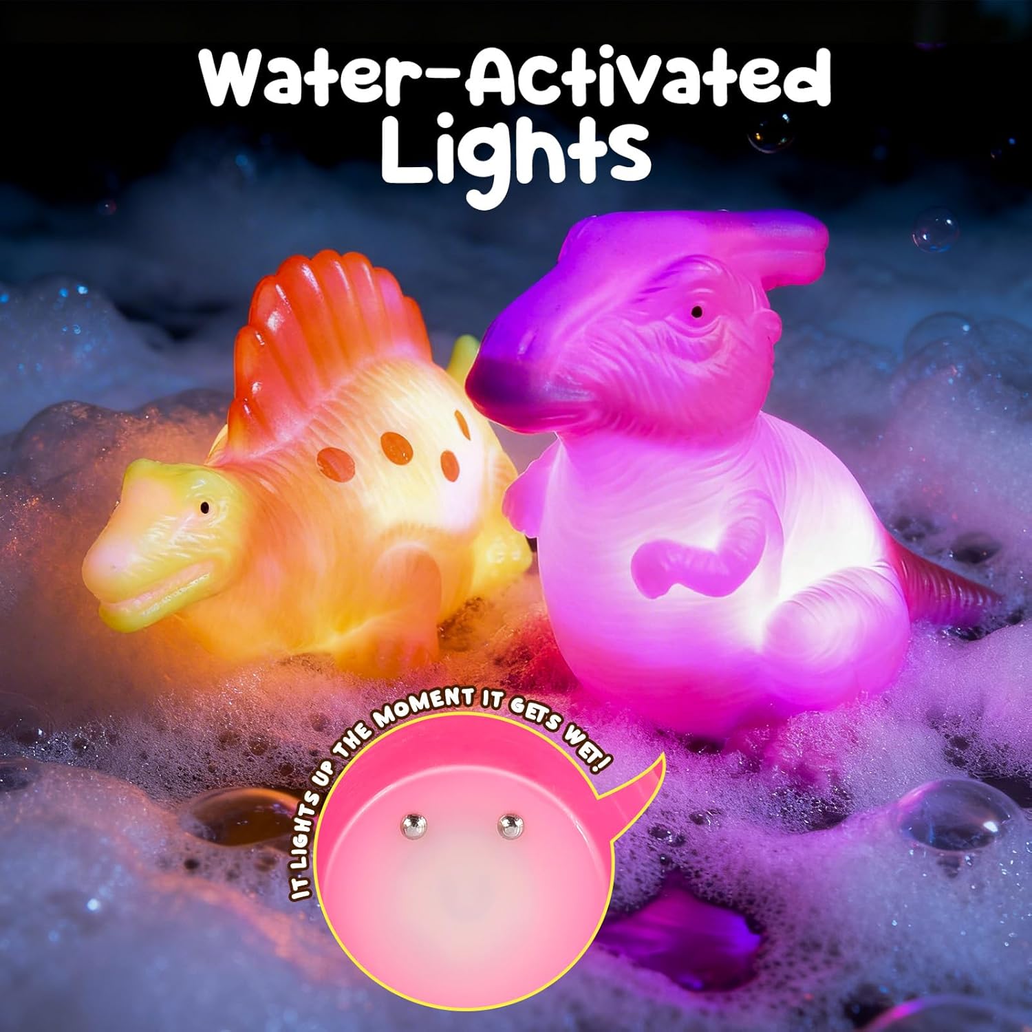Baby Bath Toys for Toddlers 1-5, 6 Packs Light Up Floating Dinosaur Toys for Kids 1-5 Year Olds Boys Girls Halloween Xmas Birthday for Babies Age 1-5 Sensory Toys Preschool Bathtub Pool Shower Games