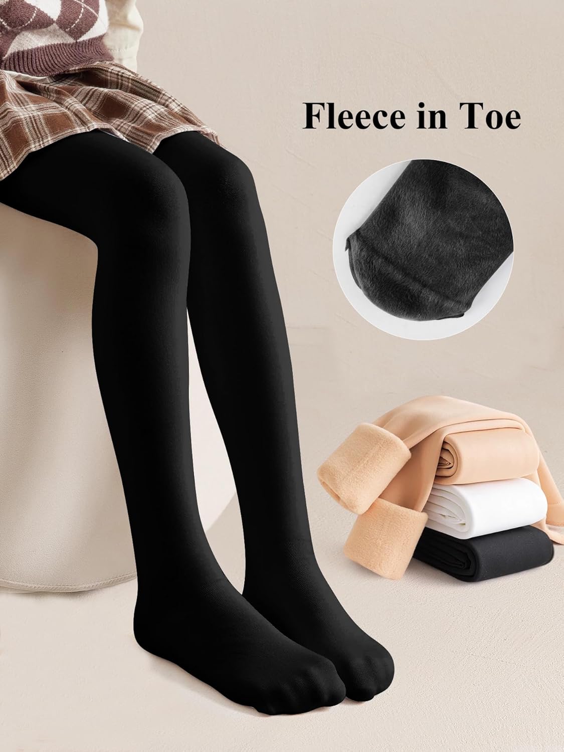 HeyUU Girls Winter Warm Fleece Lined Tights, Soft Thermal Dance Tights for Kids - Image 3