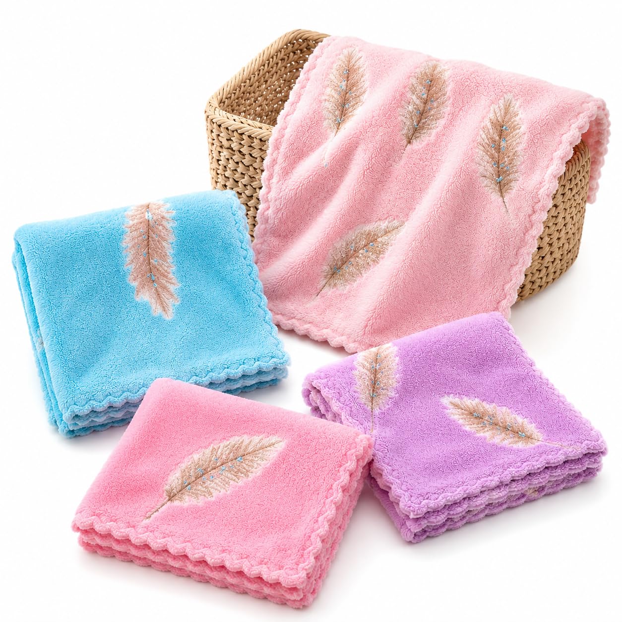 Handkerchief for Girls, Kids & Women | Soft Microfiber Face Towel | Quick Dry | Highly Absorbent | Feather Print | Reusable Pocket Handkerchief | Pack of 5-image-46