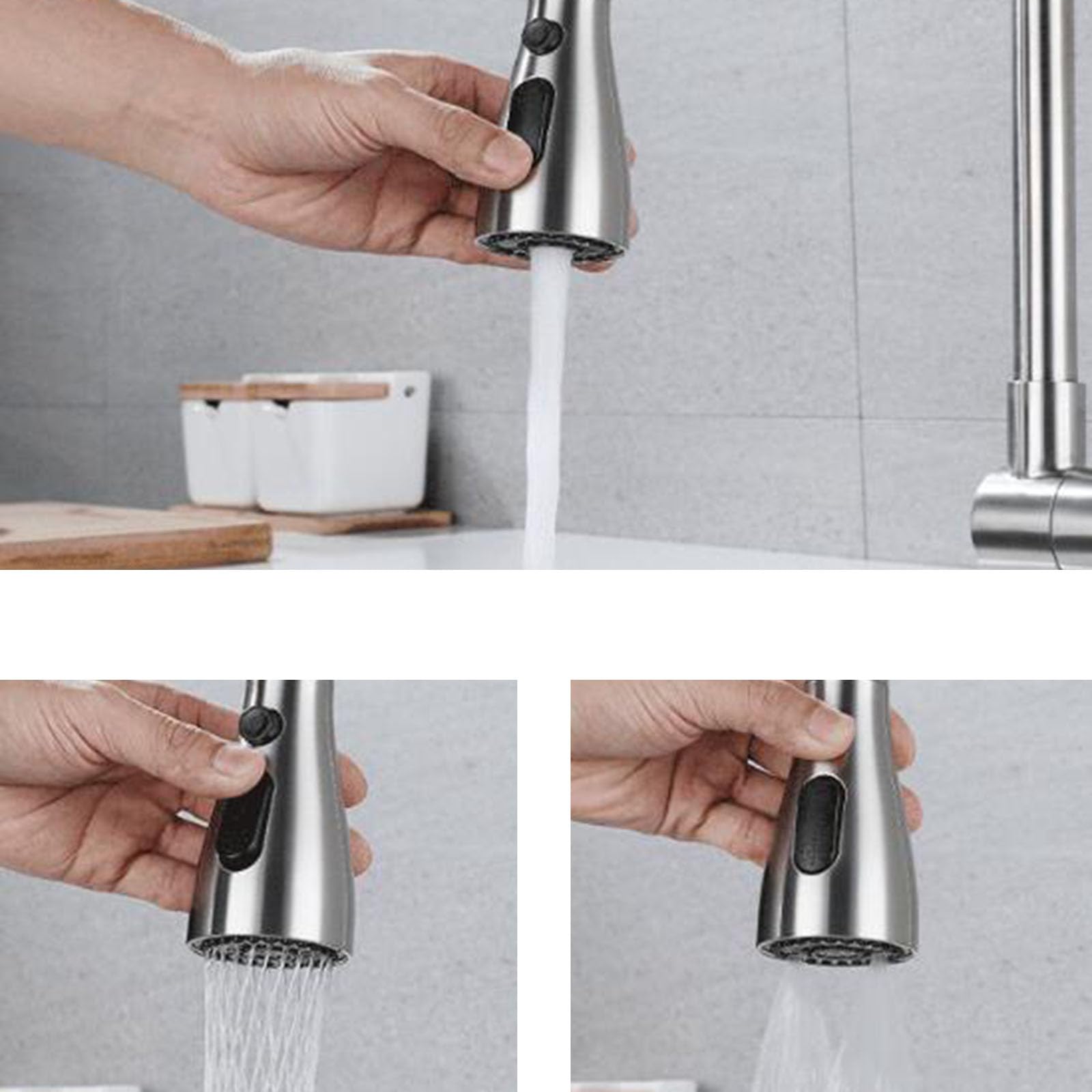 Vorfenster Küchenarmatur Klappbar Wasserhahn Küche Schwenkbar 3 Modus Edelstahl Spültischarmatur Vorfenster-Gebürstet