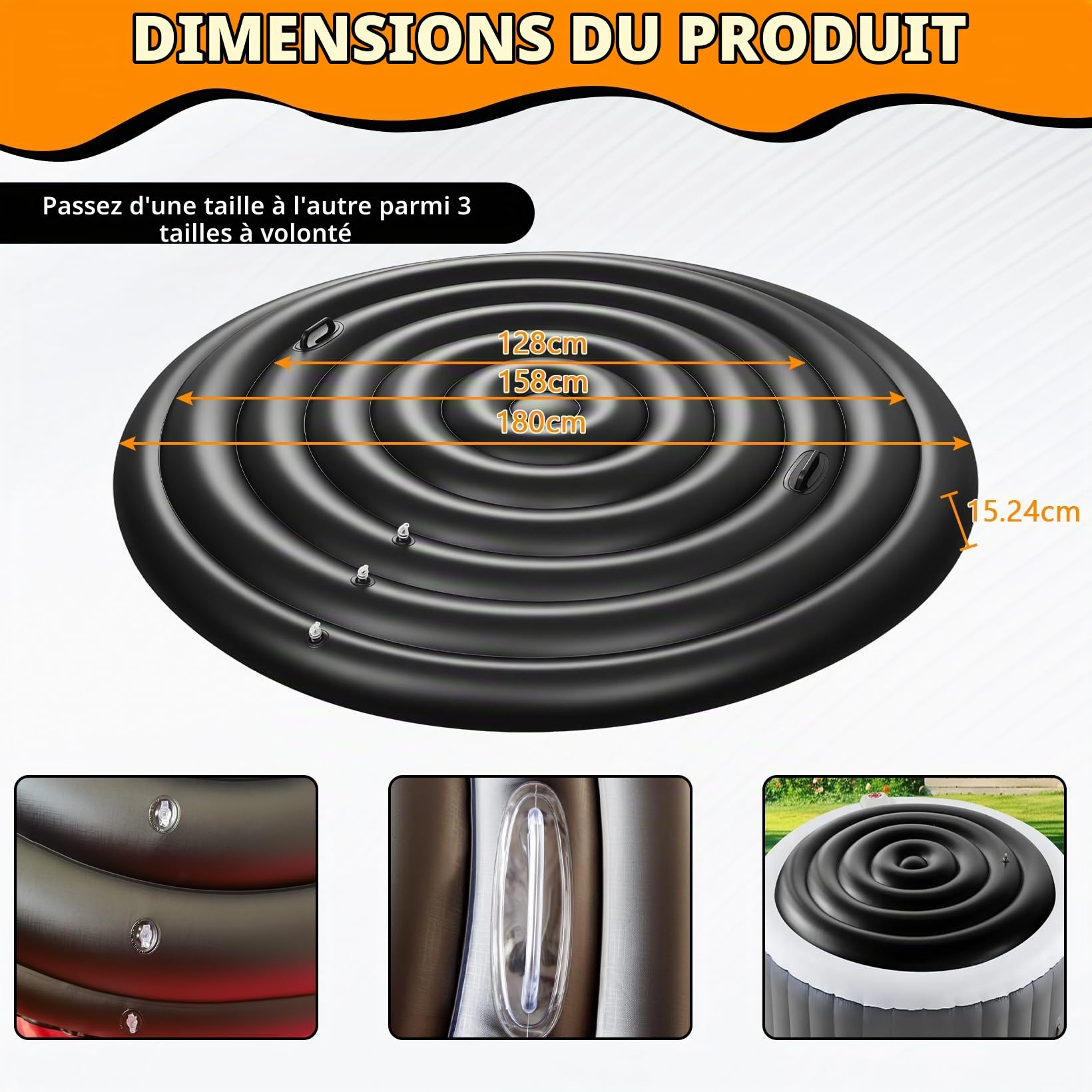Bâche Gonflable Isolante en PVC pour Spa Rond Environ 180 cm