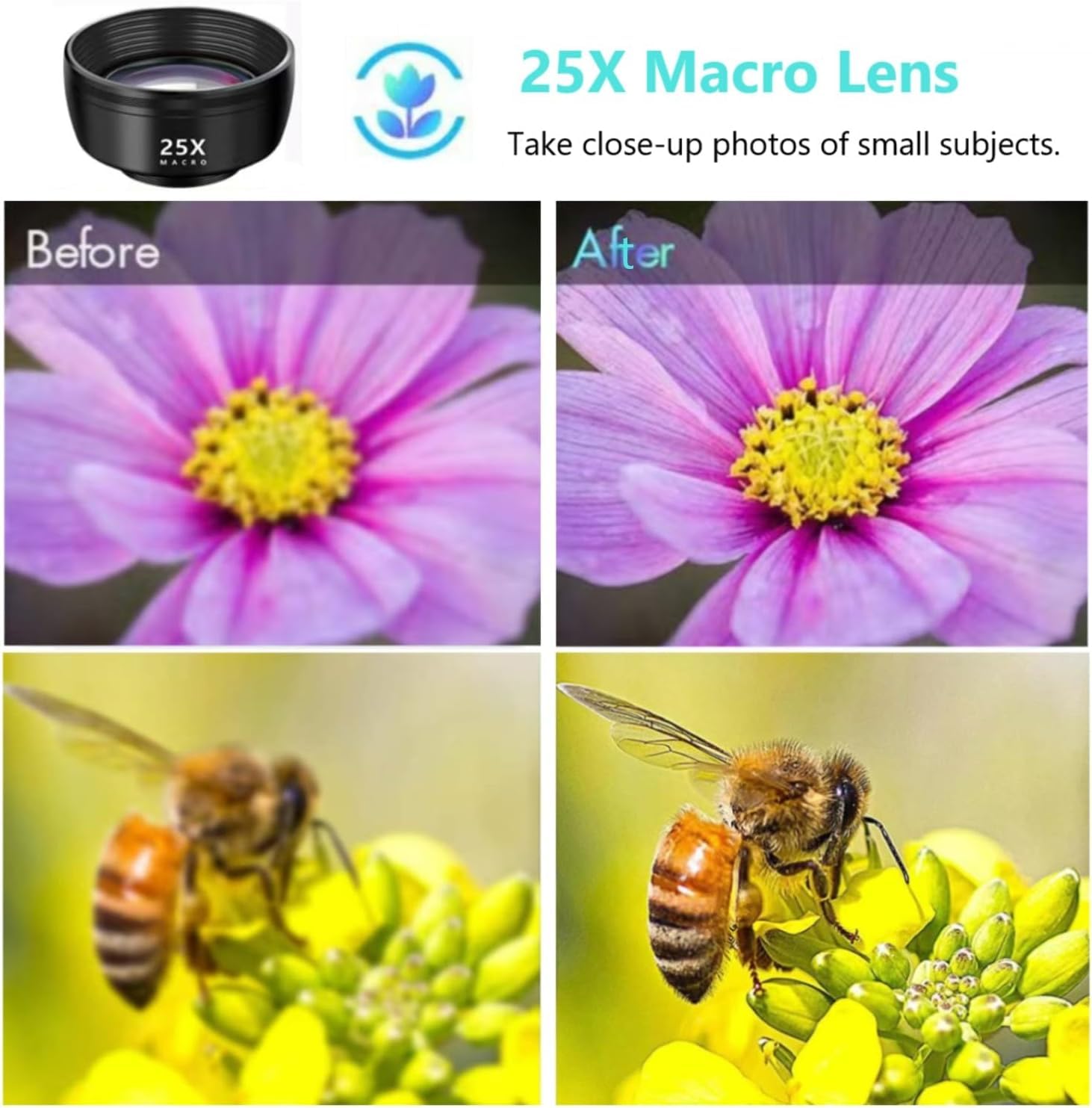 Lente per smartphone, 3 in 1 Lente macro per iphone, Obiettivo per iphone, grandangolare, obiettivo Macro, 210° fisheye lens, per tutti gli smartphone