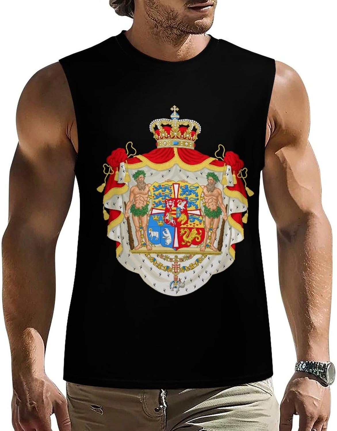 Royal Coat of Arms of Denmark Men Summer Sleeveless Crew Neck Top 5XL