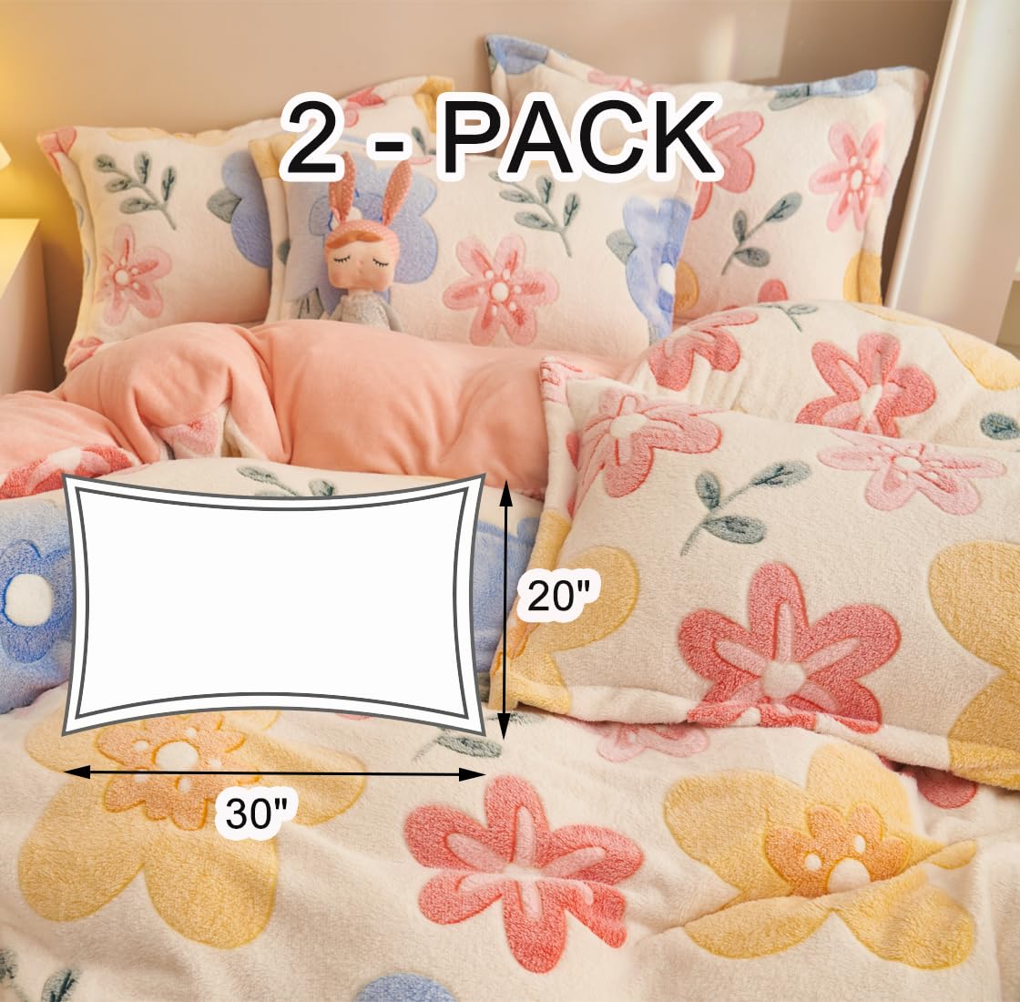 LMONMOO Pink Floral Kids Pillowcases, 2 Packs Fluffy Pillow Covers with Zipper Super Soft Kawaii Pillow Cases for Girls Boys Teens(Flower,Standard Size)