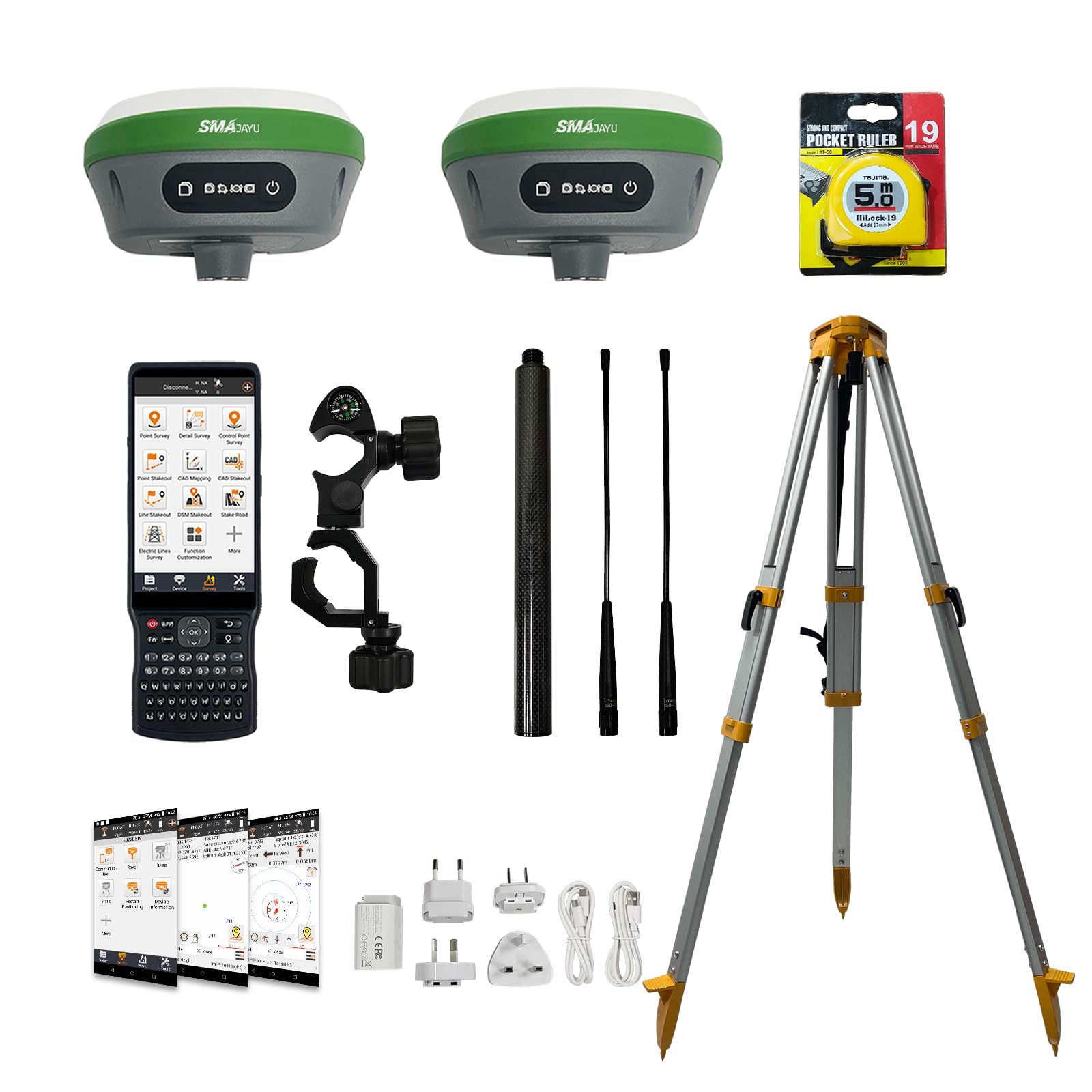 SMA26 Plus RTK Surveying Equipment Rover Base, Dual GNSS Receiver with Survey Software, Tilt Compensation, PPK,PPP Technology, IP67 Waterproof, Ideal for Land, Construction(Include Tripod)