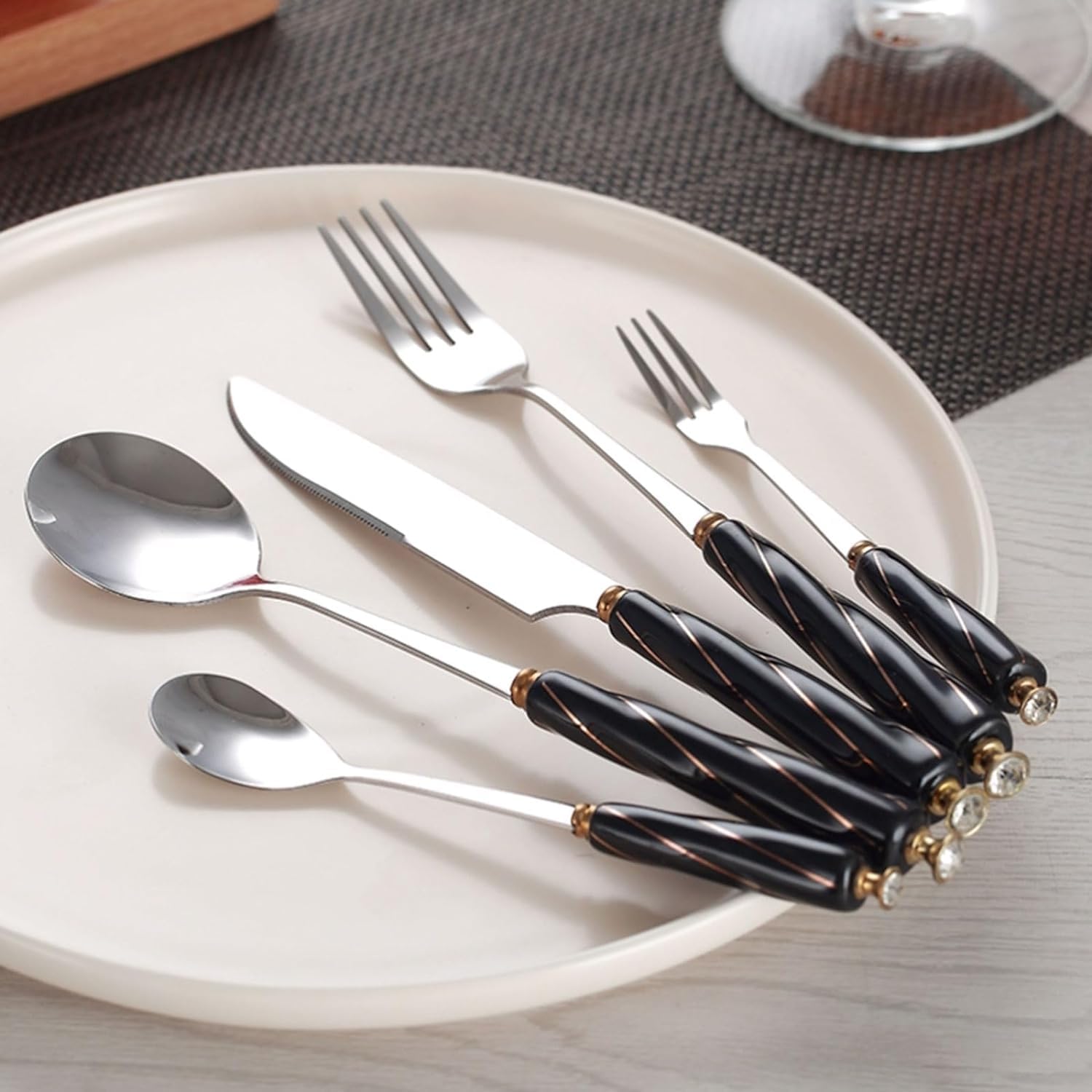 Rieort Ensemble de Couverts en Acier Inoxydable, 2/5 Paquets, Couteau, Fourchette, cuillère, Manche en céramique, Ensemble d'argenterie, Ensemble de Couverts, fourchettes de Cuisine