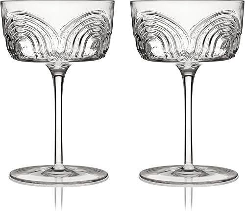 Miniatura 7 de Viski Beau Copas de cóctel Coupé, vasos de cóctel únicos, vasos de cristal, 7.5 onzas, copas de cóctel con tallo vintage, juego de 2 copas de vino