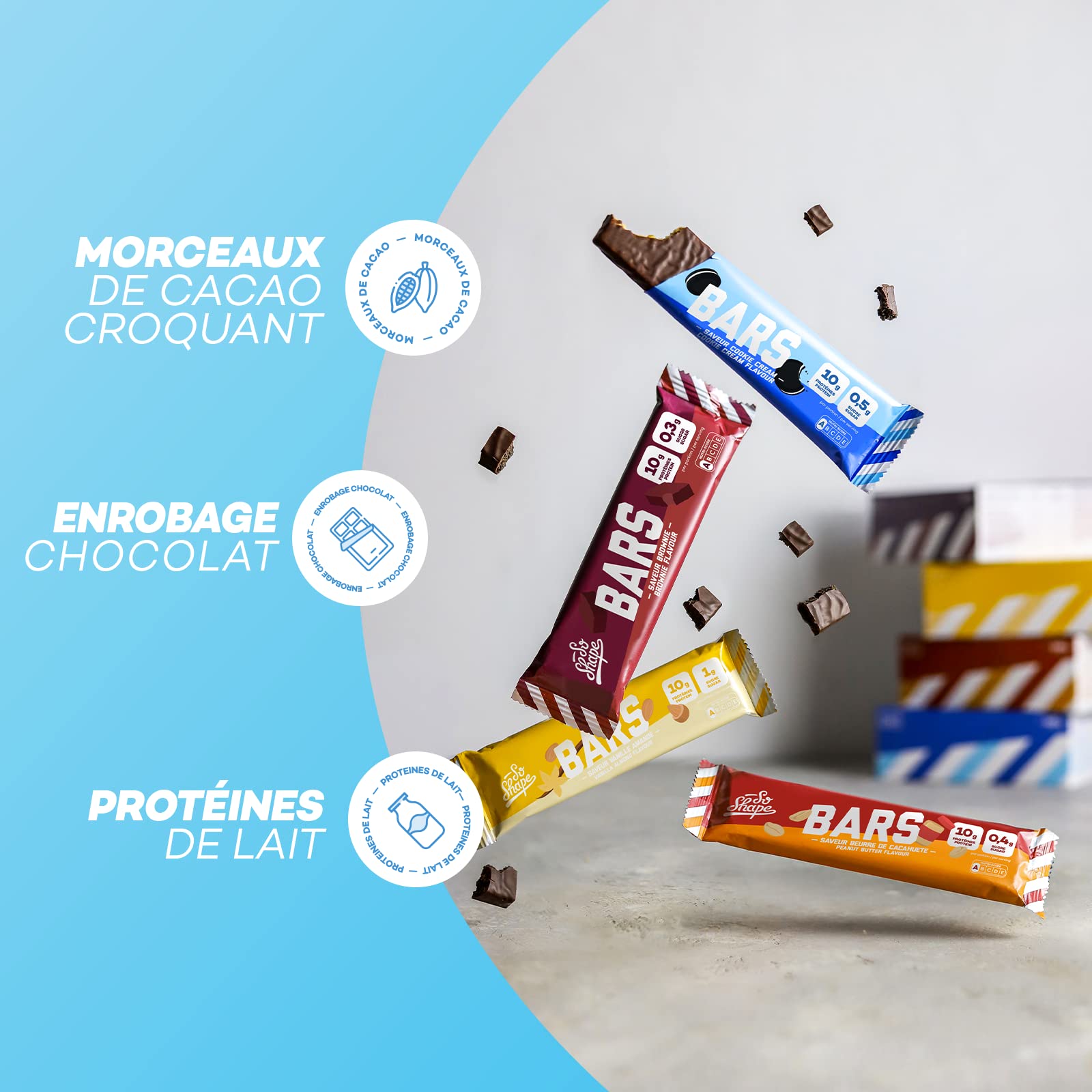 So Shape, Barres saveur Cookie Cream, 10g de protéines & moins de 100kcal par barre, 16 Barres de 30g