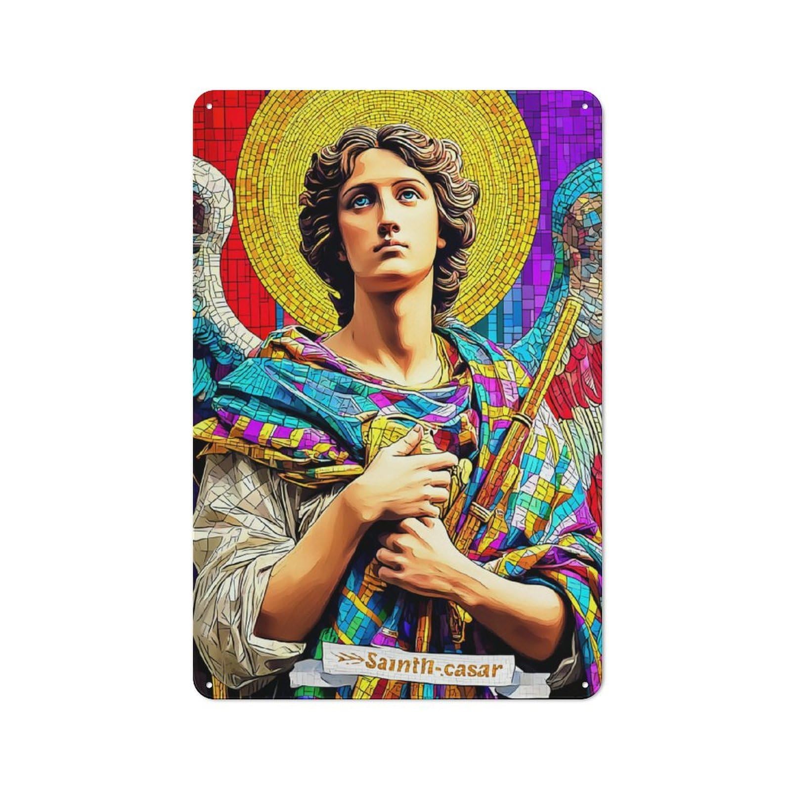 Junmoney Colorful Mosaic Angel Artwork Rustic Metal Sign 30X20cm For Café Or Restaurant, Suited To Café Owners And Decorators