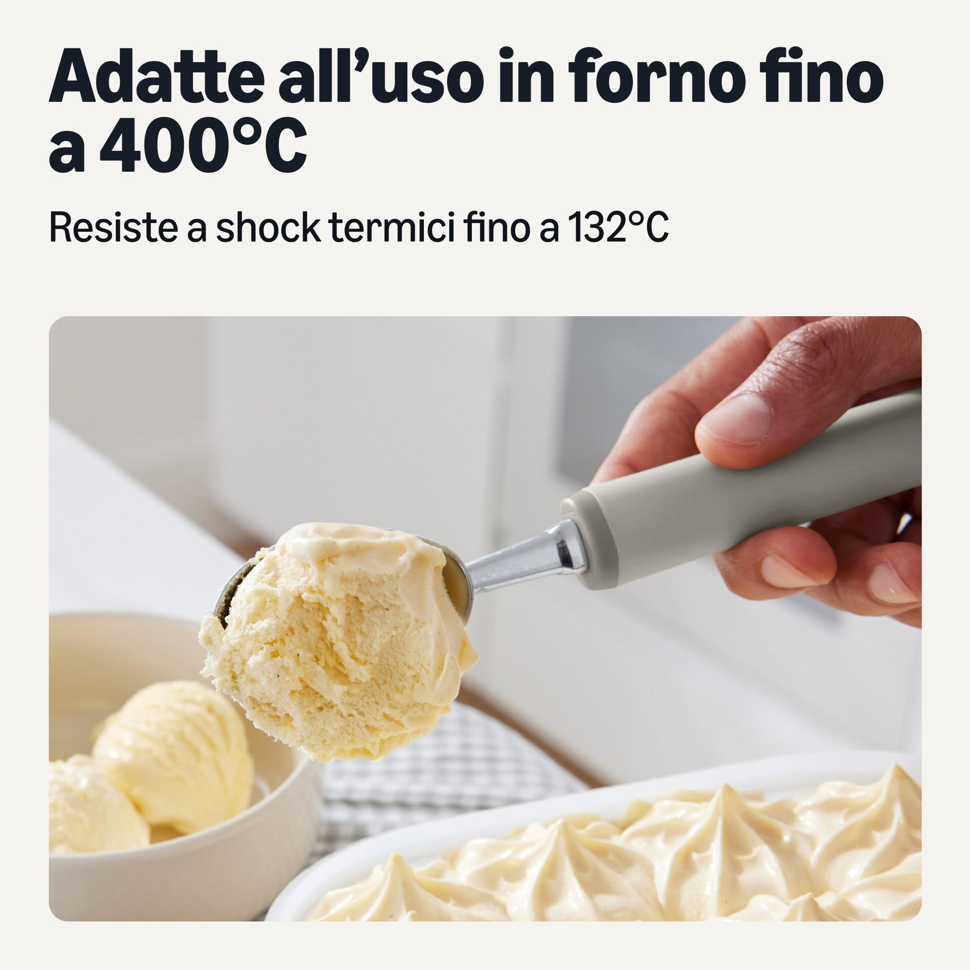 Amazon Basics Porzionatore per Gelato, Impugnatura Morbida, Lavabile in Lavastoviglie, Grigio Lino