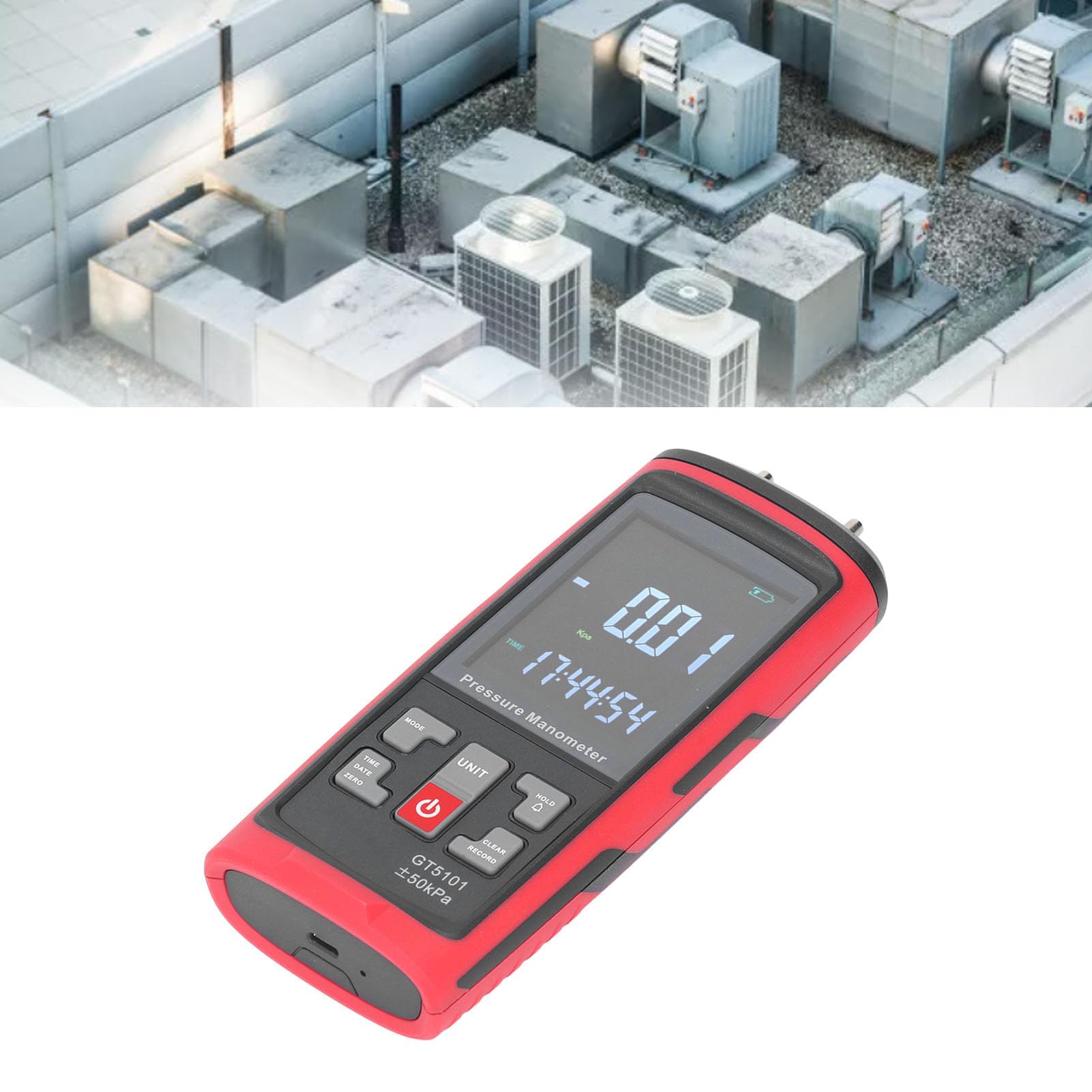 Ejoyous Manómetro Digital ABS Manómetro Diferencial ±50 KPa con Retroiluminación LCD Retención de Datos Máxima Mínima para Técnicos de HVAC Laboratorio de Calderas Pruebas de la Industria Química