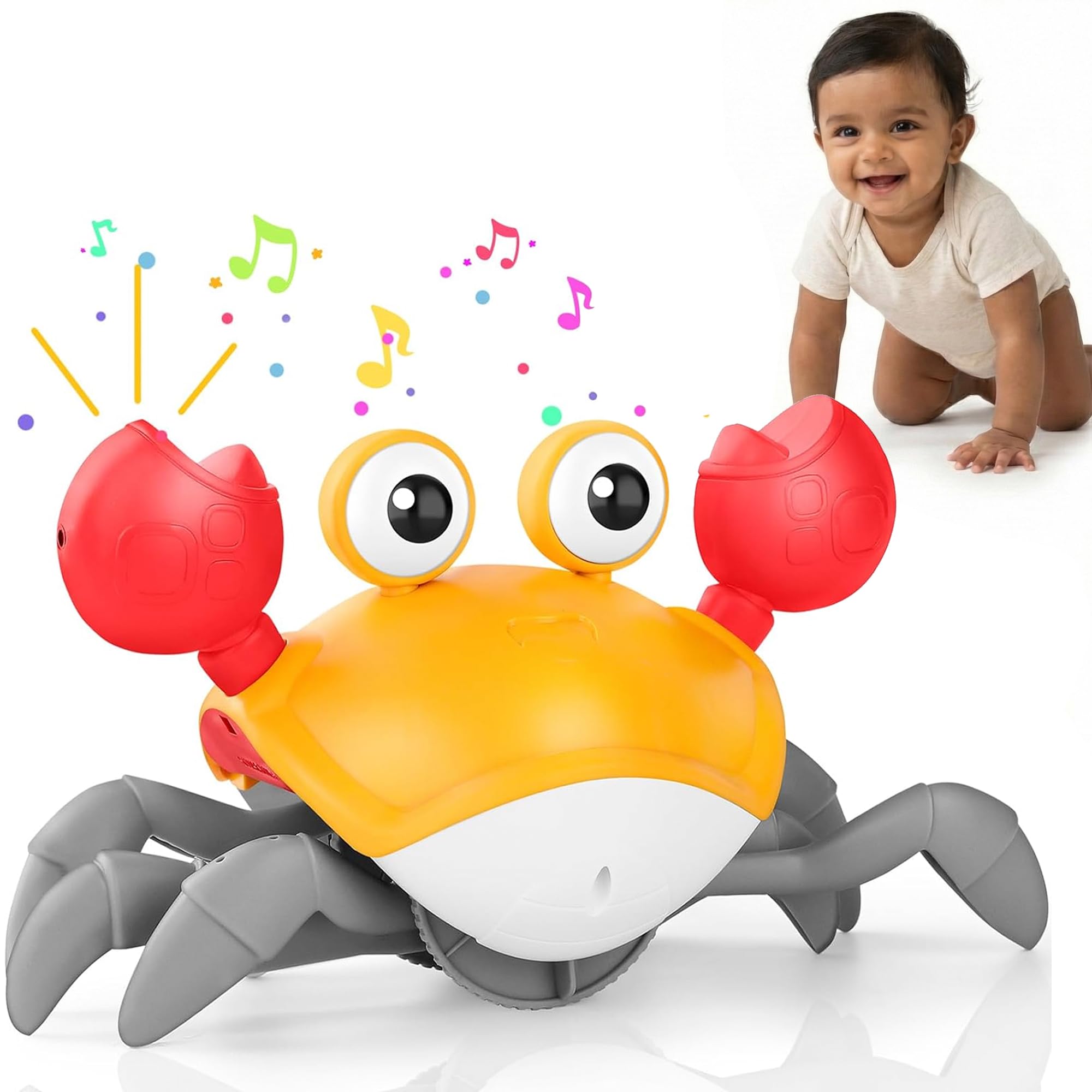 Kidology Crawling Crab Baby Musical Kids Toy with Led Lights & Rechargeable Battery|Interactive Early Learning and Entertainment Toys for Kids Toddlers & Infants|Tummy Time Dancing Toys,Multicolor