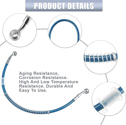 Miniatura 10 de Motoforti 15.75 pulgadas de longitud 0.394 in ID motocicleta línea de freno hidráulico tubo de manguera de aceite de acero inoxidable trenzado cable
