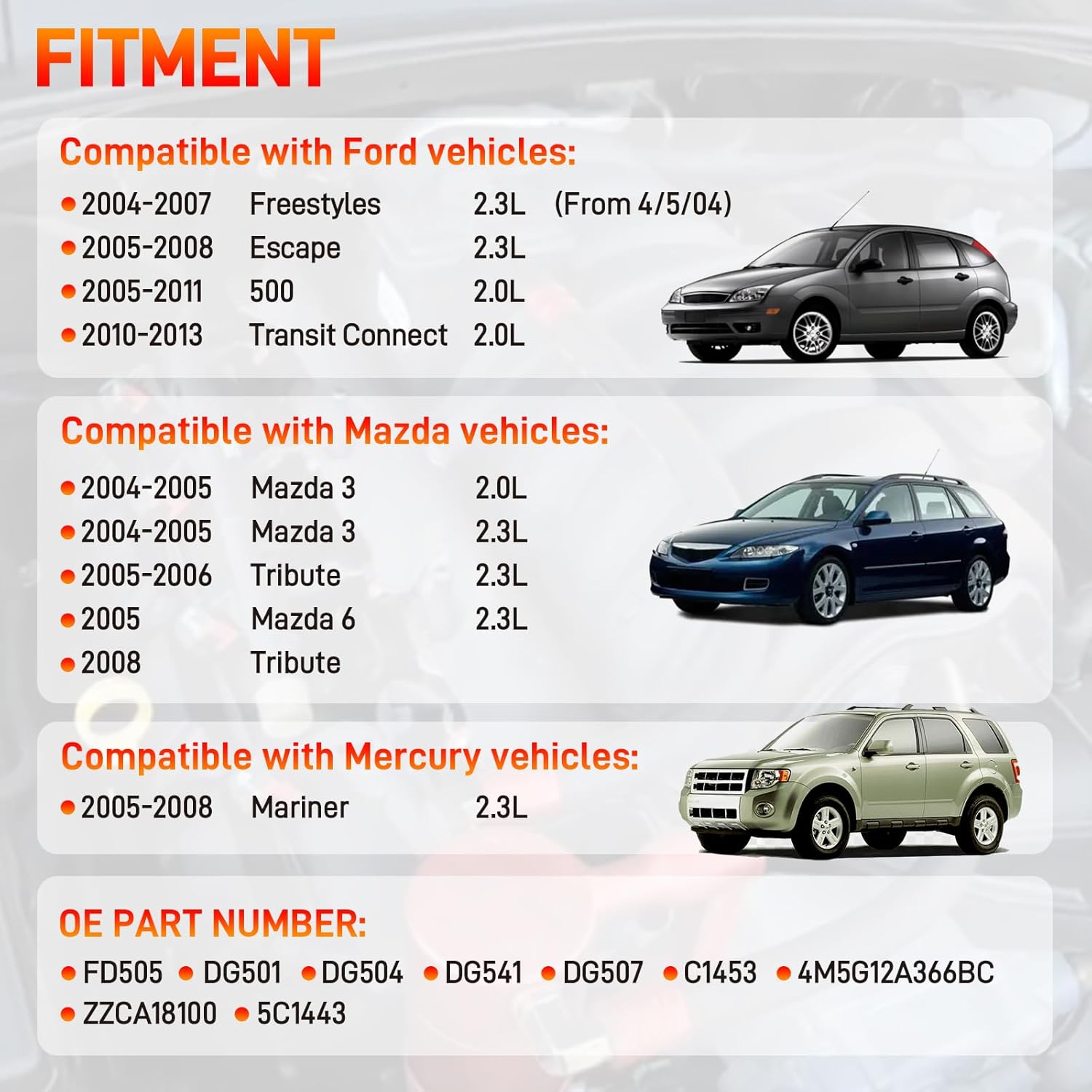 DG504 Set of 4 Ignition Coil Pack and Iridium Spark Plug Compatible with Ford Mazda Mercury - Escape Focus Transit Tribute Connect Mariner 2.0L 2.3L Replace#FD505 DG501 DG541 DG507 4M5G12A366BC