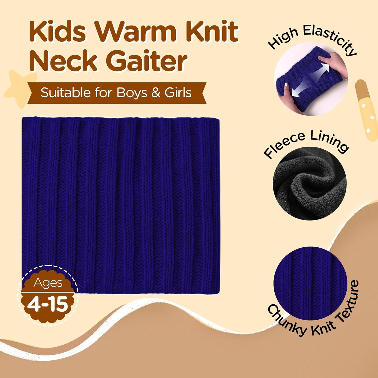 Wandx Kids Winter Fleece Neck Warmer Gaiter Children Cold Weather Face Cover Knitted Wide Stripes Ski Mask for Boys Girls - Image 3