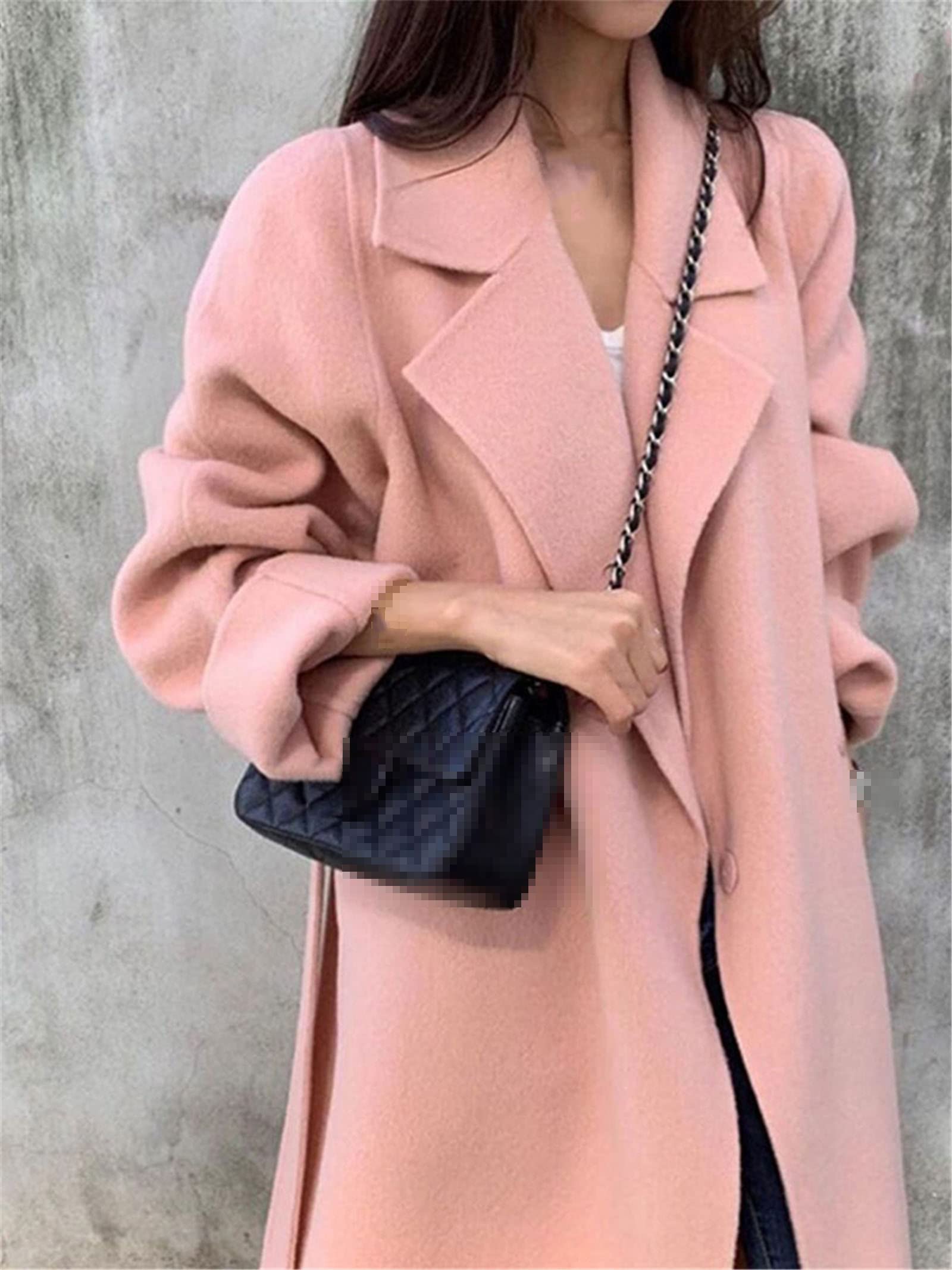 Sweejim Abrigos de cachemira para mujer, holgados, elegantes, medios, con cinturón largo, abrigo de lana para mujer, otoño, invierno, moda de lana, Outwear