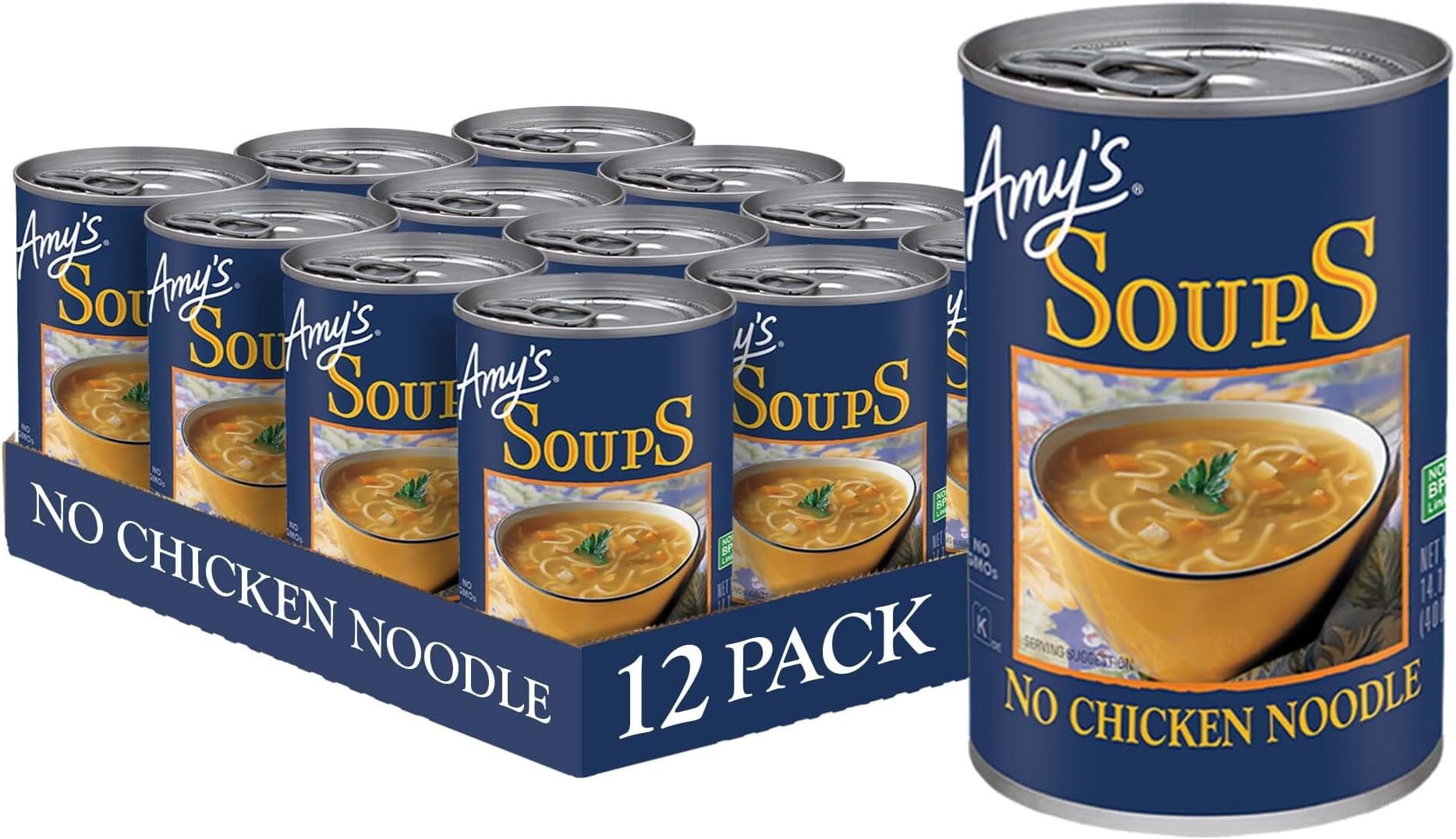 Vegan No Chicken Noodle Soup, With Organic Noodles, Vegetables and Tofu, Canned Soup, 14.1 Oz (12 Pack)