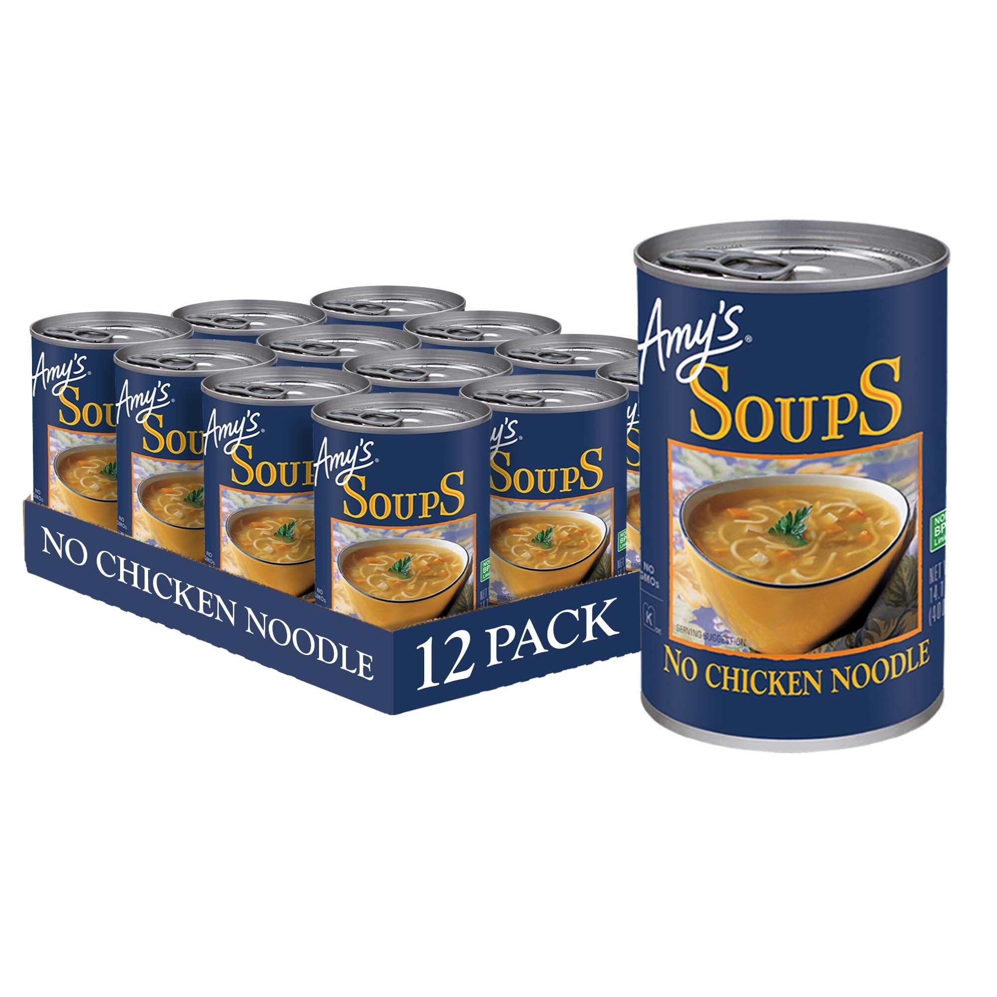 Amy's, Vegan No Chicken Noodle Soup, With Organic Noodles, Vegetables and Tofu, Canned Soup, 14.1 Oz (12 Pack)