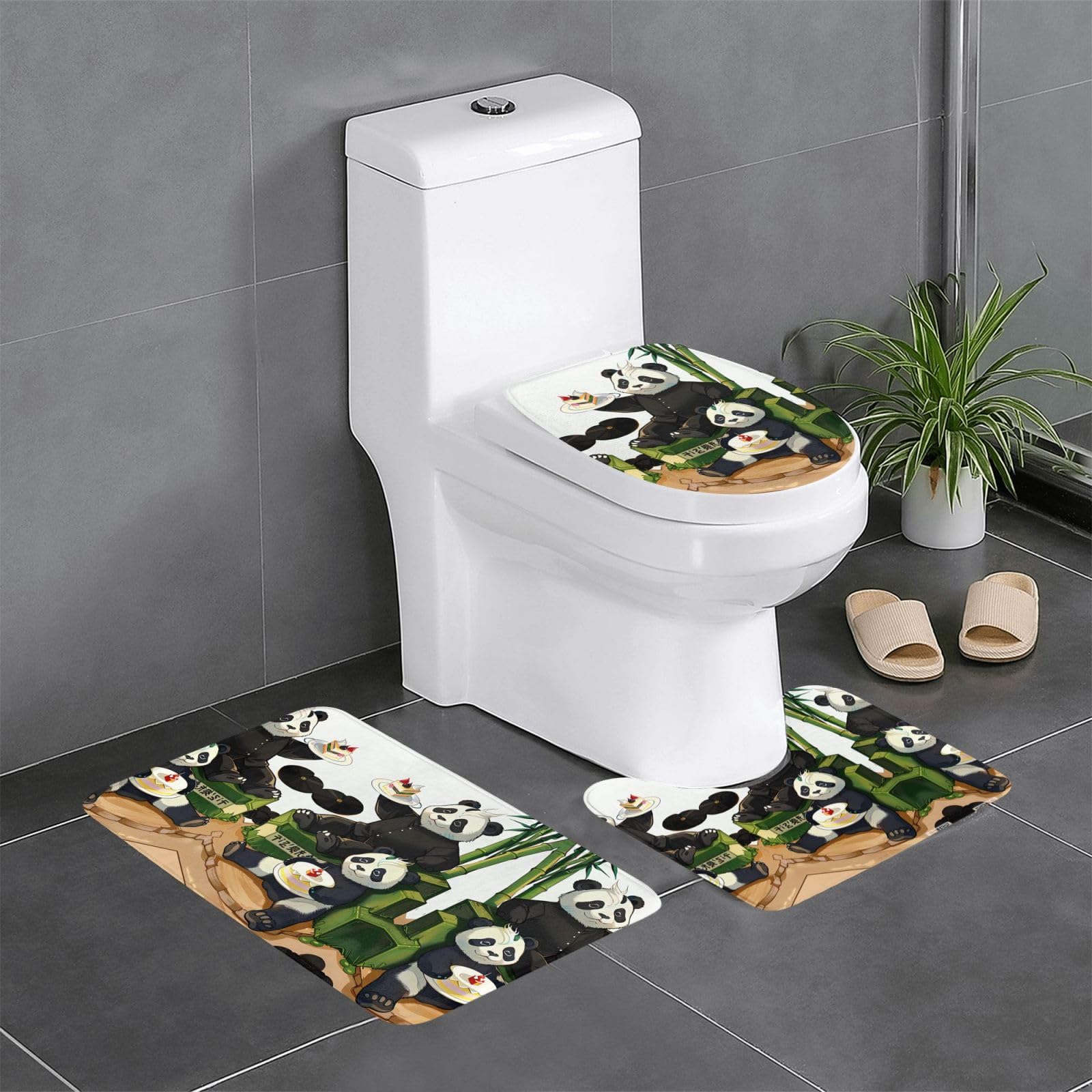 Tapis de bain antidérapants absorbants motif pandas lot de 3 pièces