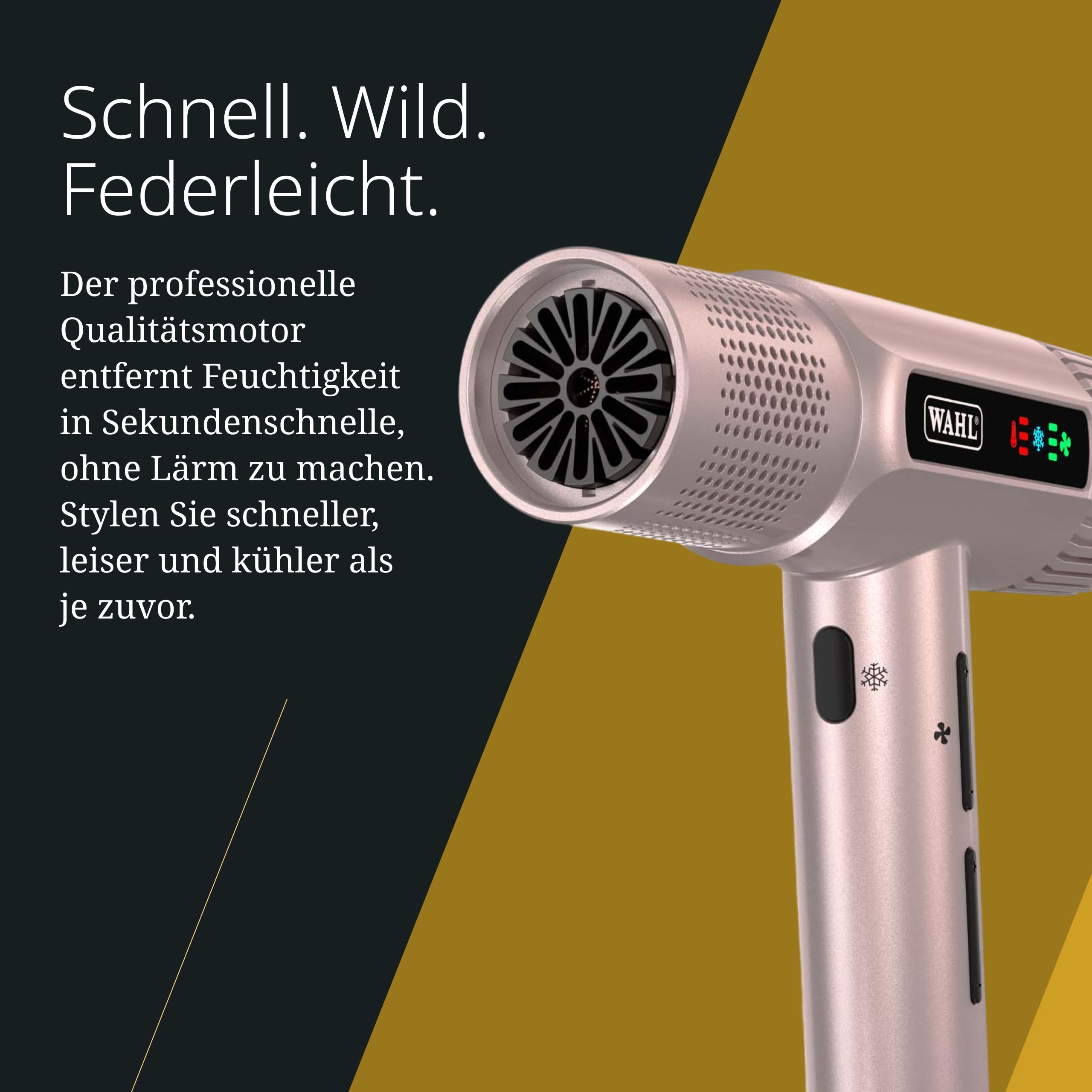 Wahl Vanquish, Professioneller Haartrockner, Rose Gold | Profi-Haartrockner mit FlowControl-Technologie, 1600 W, 101.000 U/min, nur 320 g, ionisch, magnetische Düsen und Diffusor