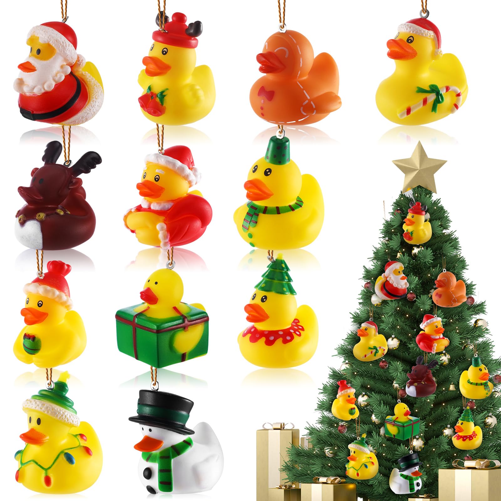Syhood 12 Pcs Christmas Rubber Ducks Christmas Hanging Ornament Ducks Holiday Christmas Party Favors Gift Christmas Stocking Stuffers for Christmas Tree Decorations Xmas Home Decor