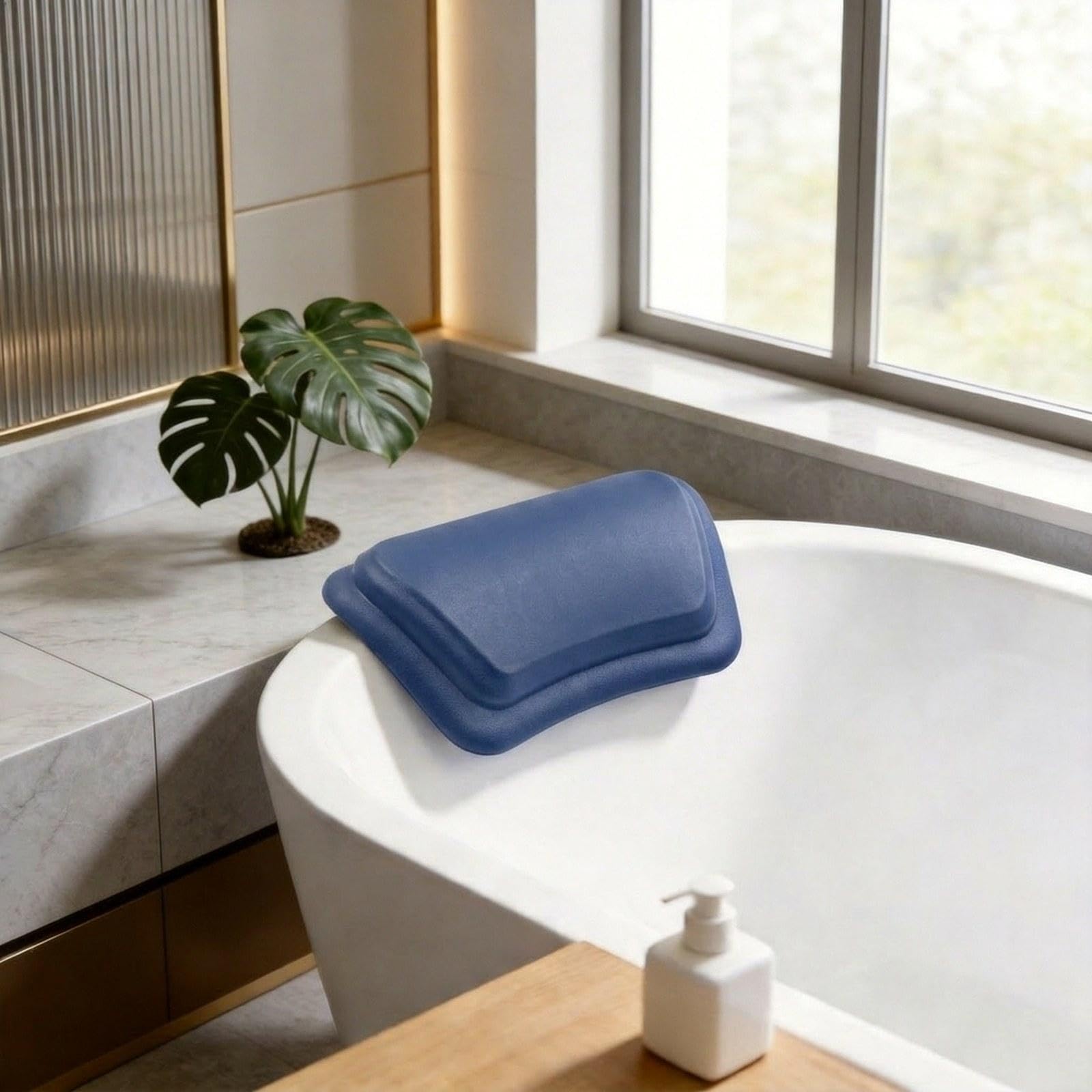 Cuscino Vasca Da Bagno Testiera Ergonomica PU Morbida Poggiatesta Ventosa Accessorio Vasca Sostegno Collo Adulti Adatto per Bagno Spa Casa, Blu Reale