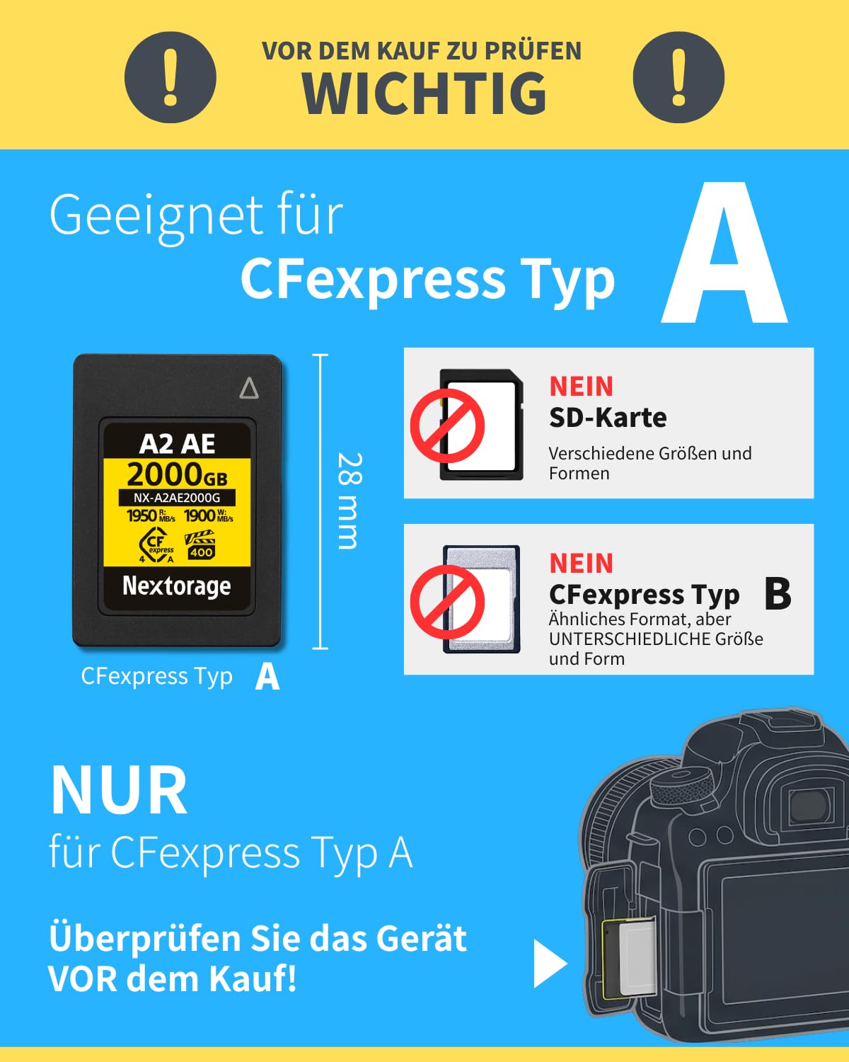Nextorage CFexpress 4.0 Typ A Karte 500GB, japanische speicherkarte datenspeicher CF Express Type A, Kamera Zubehör für Sony, A2AE NX-A2AE500G