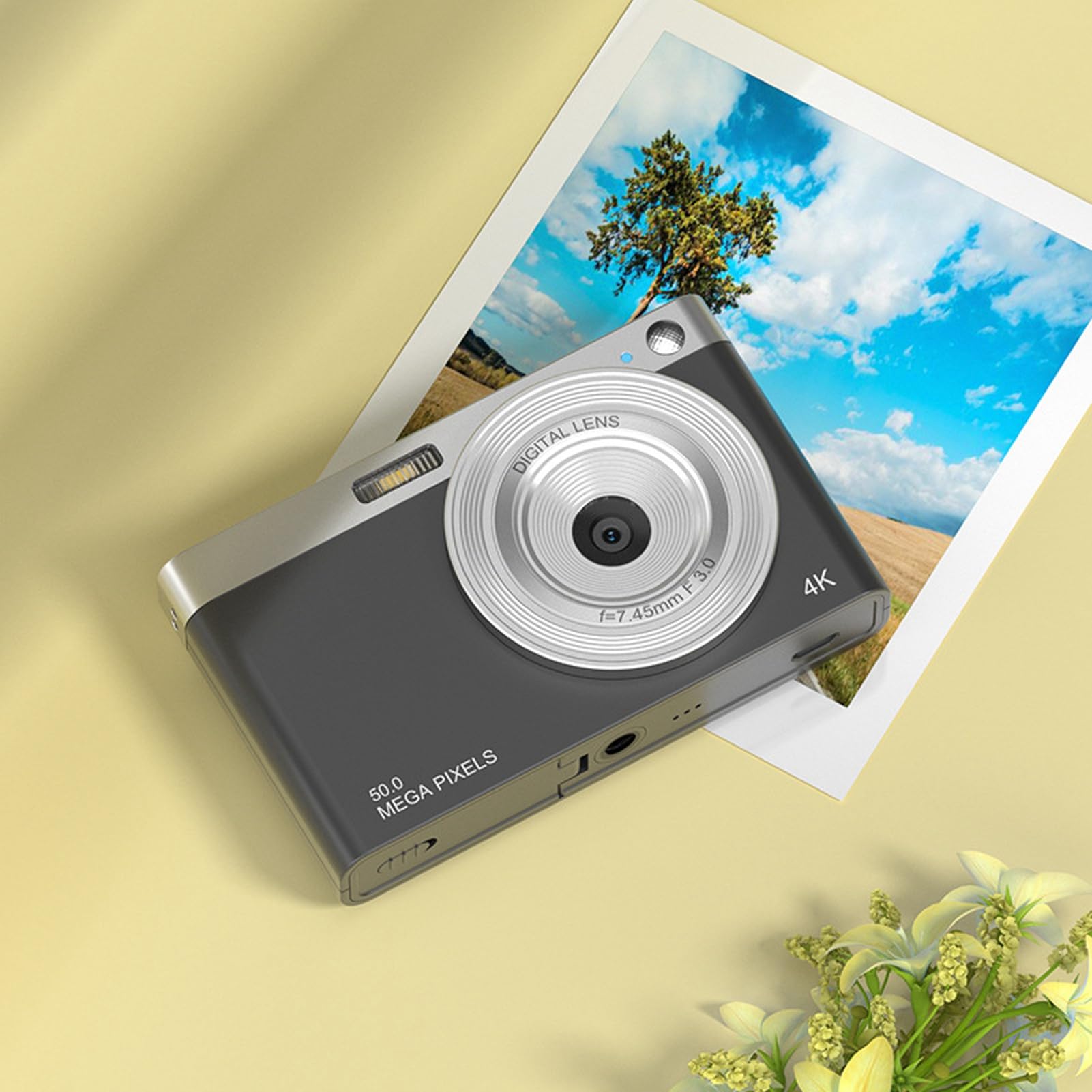Aparat cyfrowy 4K, 16-krotny zoom 50MP AF Autofokus Vlogging Camera, 2,88-calowy aparat bezlusterkowy IPS HD z baterią, przenośna mini kamera LED Fill Light do fotografowania makro,(Czarny)