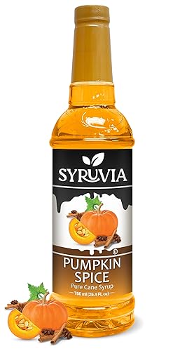 Syruvia Jarabe de especias de calabaza  Jarabe de 25.4 onzas líquidas para café, lattes, batidos, batidos, postres  100% vegano, sin gluten, kosher