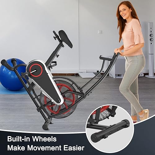 Miniatura 6 de Goplus Bicicleta de aire, bicicleta estática con ventilador de resistencia ilimitada, pantalla LCD transparente, soporte para tableta, asiento