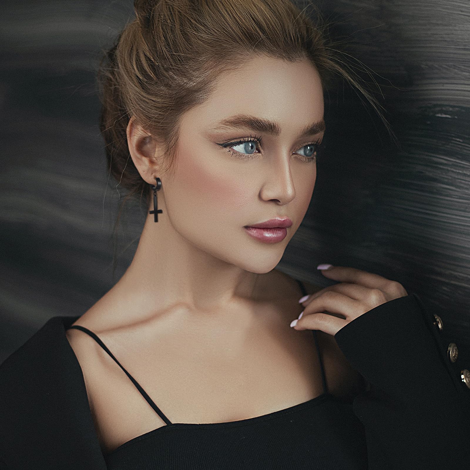 JewelryWe Kolczyki w kształcie krzyża odwróconego, kreolki: 3 pary kolczyków ze stali nierdzewnej, odwrócony, krzyż piotra, bez przekłuwania uszu, fałszywe kolczyki sztyfty, huggie hoop dla mężczyzn i