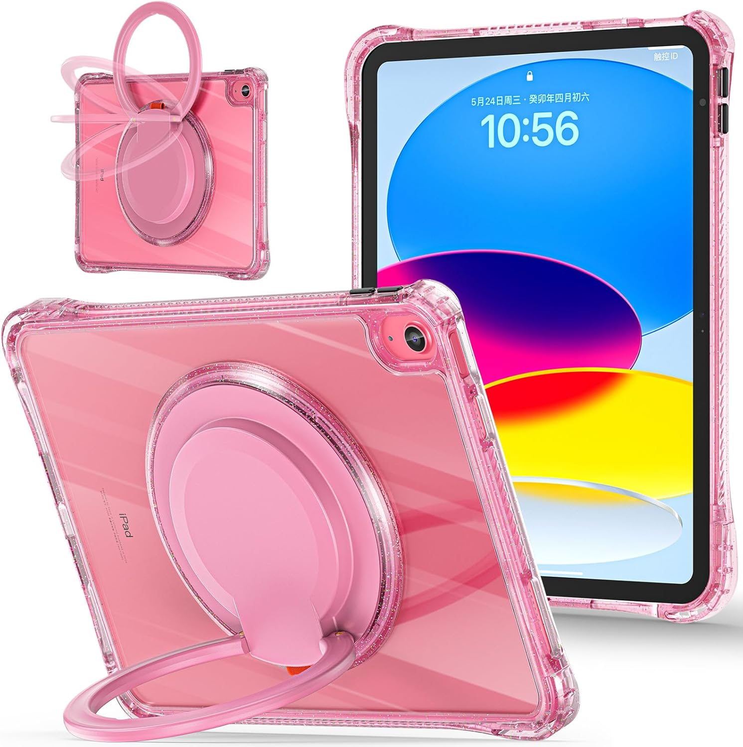 Tuiklol for iPad Air 11 inch 2026 2025 2024 / iPad Air 10.9 inch 2022 2020 / iPad Pro 11 inch 2022 2021 2020 2018 Protector Rotate Stand Clear Back Cover, Sparkly Clear Pink