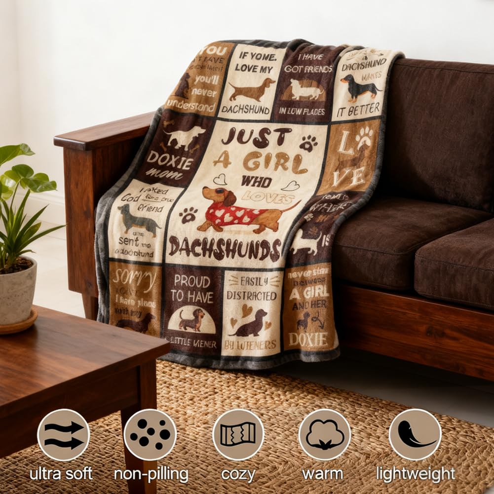 Cadeau Teckel, Cadeau pour Les Amateurs de Teckels, Douce et Confortable en Flanelle Lavable pour la Maison Le Bureau la Chambre Le Lit Le Canapé la Chaise Cadeau 130 x 100 cm