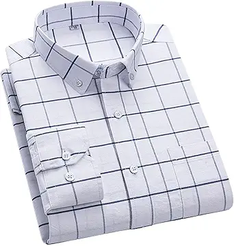 Cromoncent Mens Long Sleeve Oxford Button Down Shirts Casual Dress Shirt for Men,100% Cotton,Plaid/Stripes Shirts