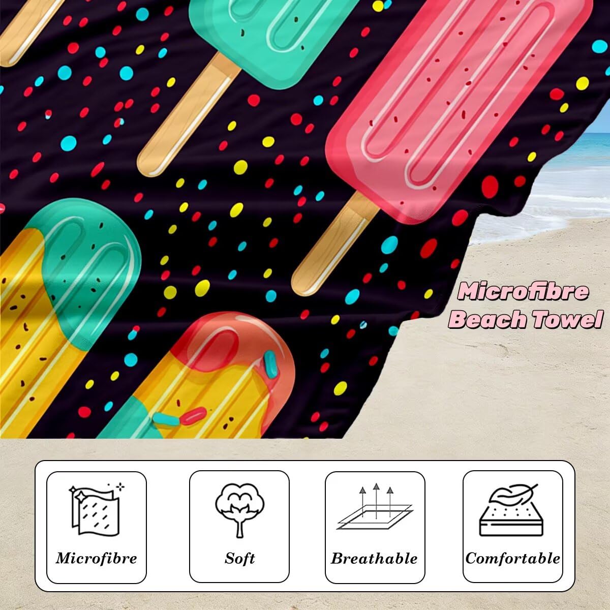 Serviette de Plage XXL 100x220 cm, Lot de 2 Serviette de Bain Microfibre, Anti Sable Serviettes Plage, Séchage Rapide Drap de Bain pour Homme Femme, Portable Fine Serviettes pour Fitness (Glace) -4087