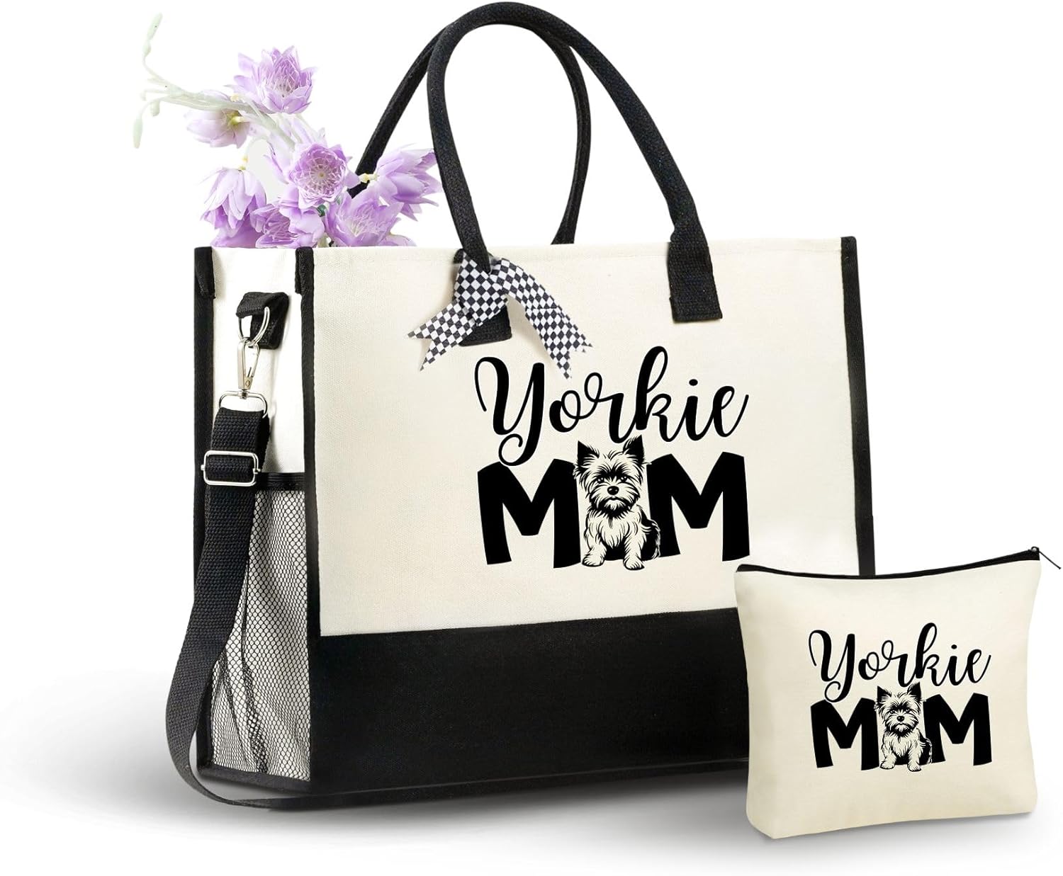 InnoBeta Yorkie Gifts Canvas Tote Bag, Yorkie Bag with Top Zipper Closure and Shoulder Strap for Birthday, Mother's Day, Christmas