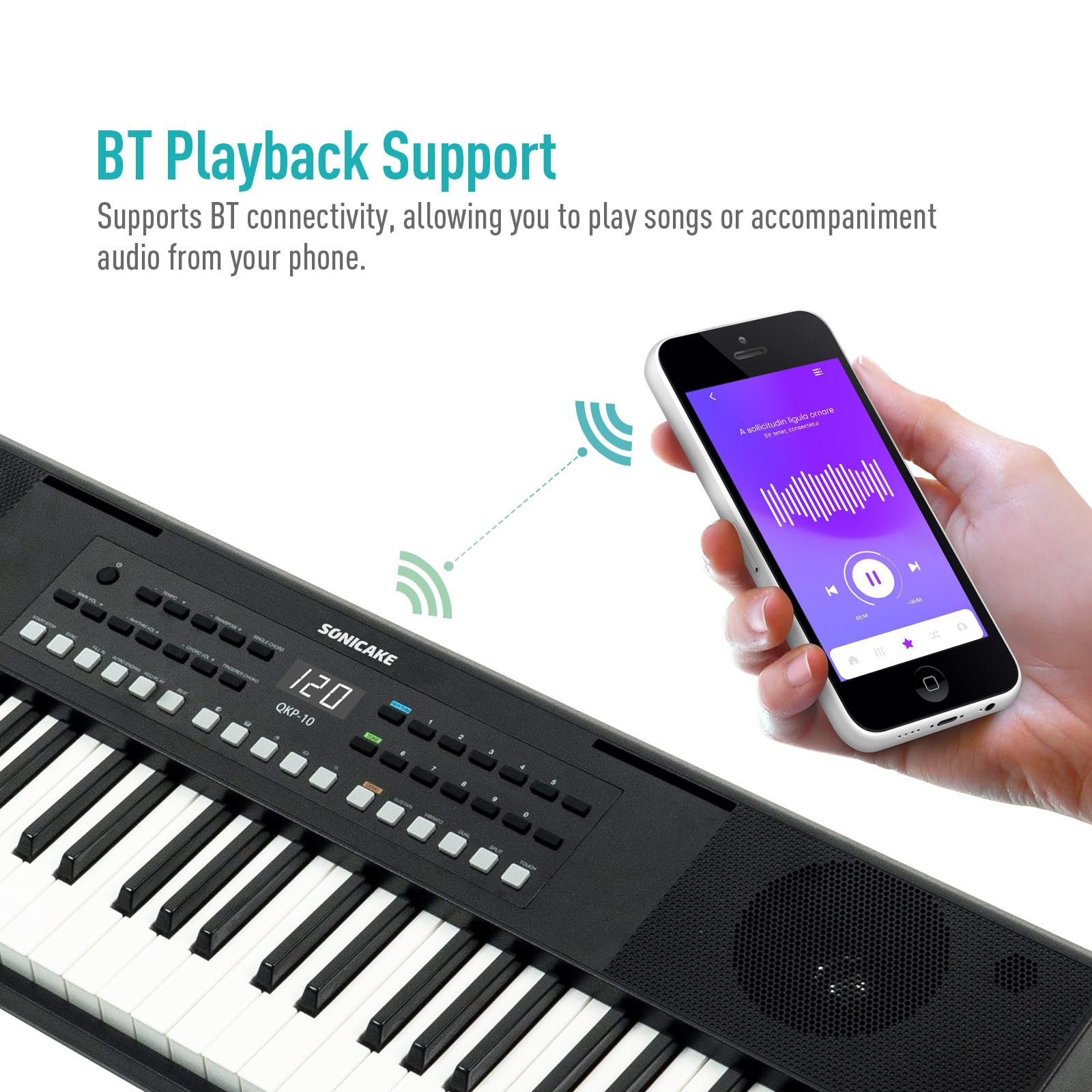 SONICAKE 61 tasti Piano Tastiera digitale per principianti Altoparlanti Bluetooth integrati, cuffie, 300 toni, 300 ritmi e 80 demo