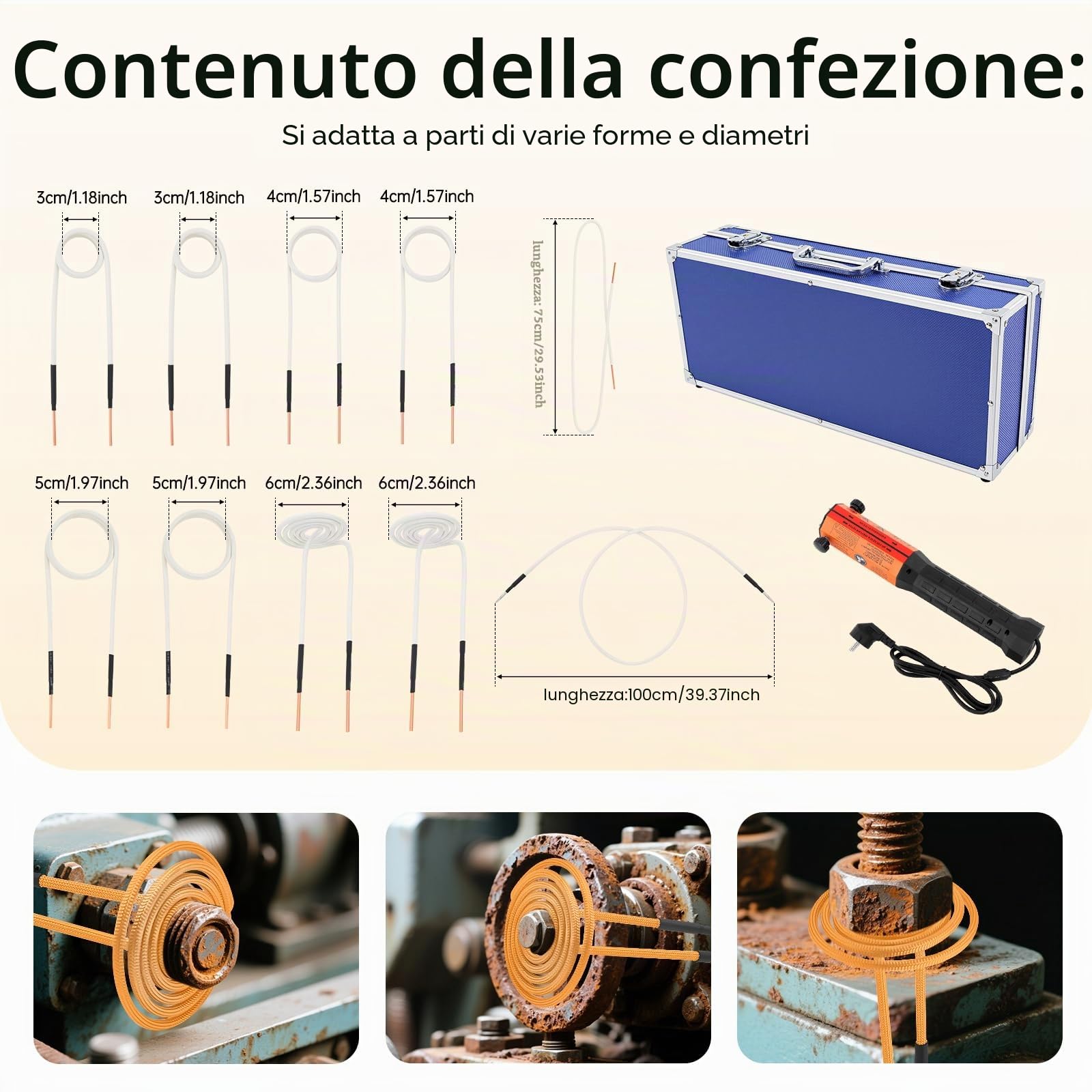 Riscaldatore a Induzione 1000W 850°C 10 Bobine per Bulloni Auto | 1000W, 850°C, 10 Bobine, Senza Fiamma, Custodia Inclusa, Antiscivolo