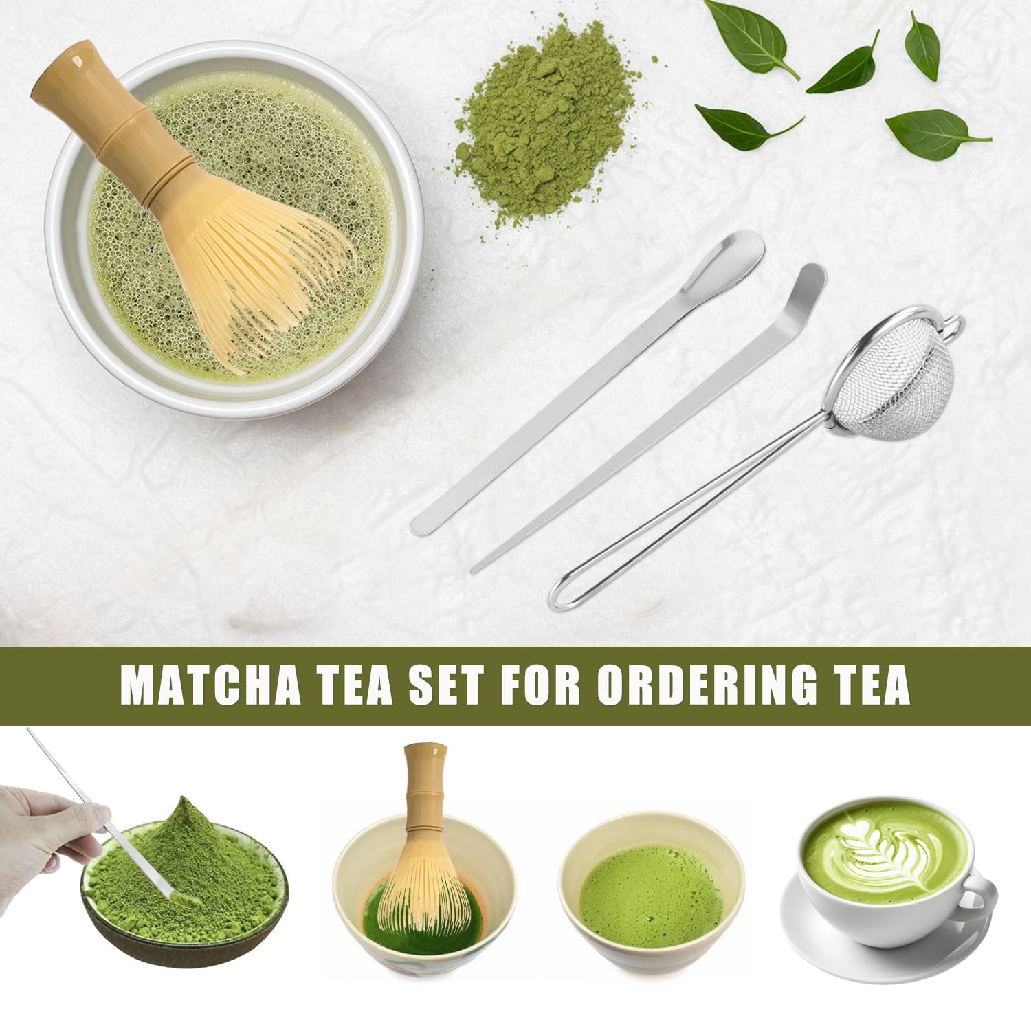 Macha Tea Kit con Frusta Matcha Cucchiaio Setaccio Supporto per Frusta 5 Pezzi Matcha Set Materiale di Qualità Alimentare per Casa Ufficio,Regalo Perfetto per Gli Amanti Del Matcha