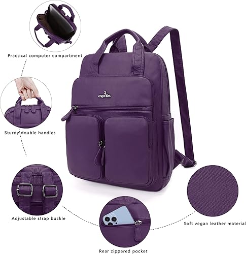Miniatura 4 de Angel Kiss Mochila para mujer, de piel lavada suave, con múltiples bolsillos, mochilas de viaje casuales